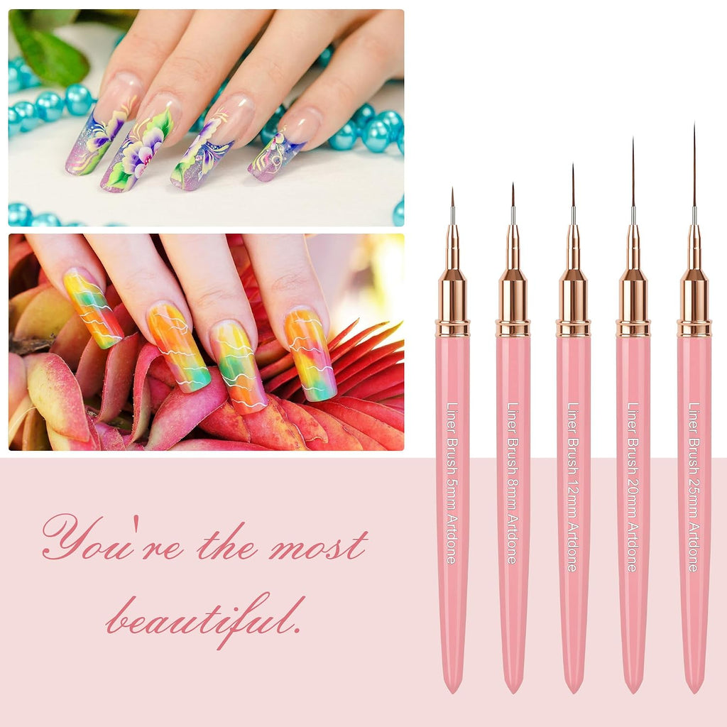 Metallic Nail Art Pens, Liner Brushes Set, 5PCS Pink Nail Tools