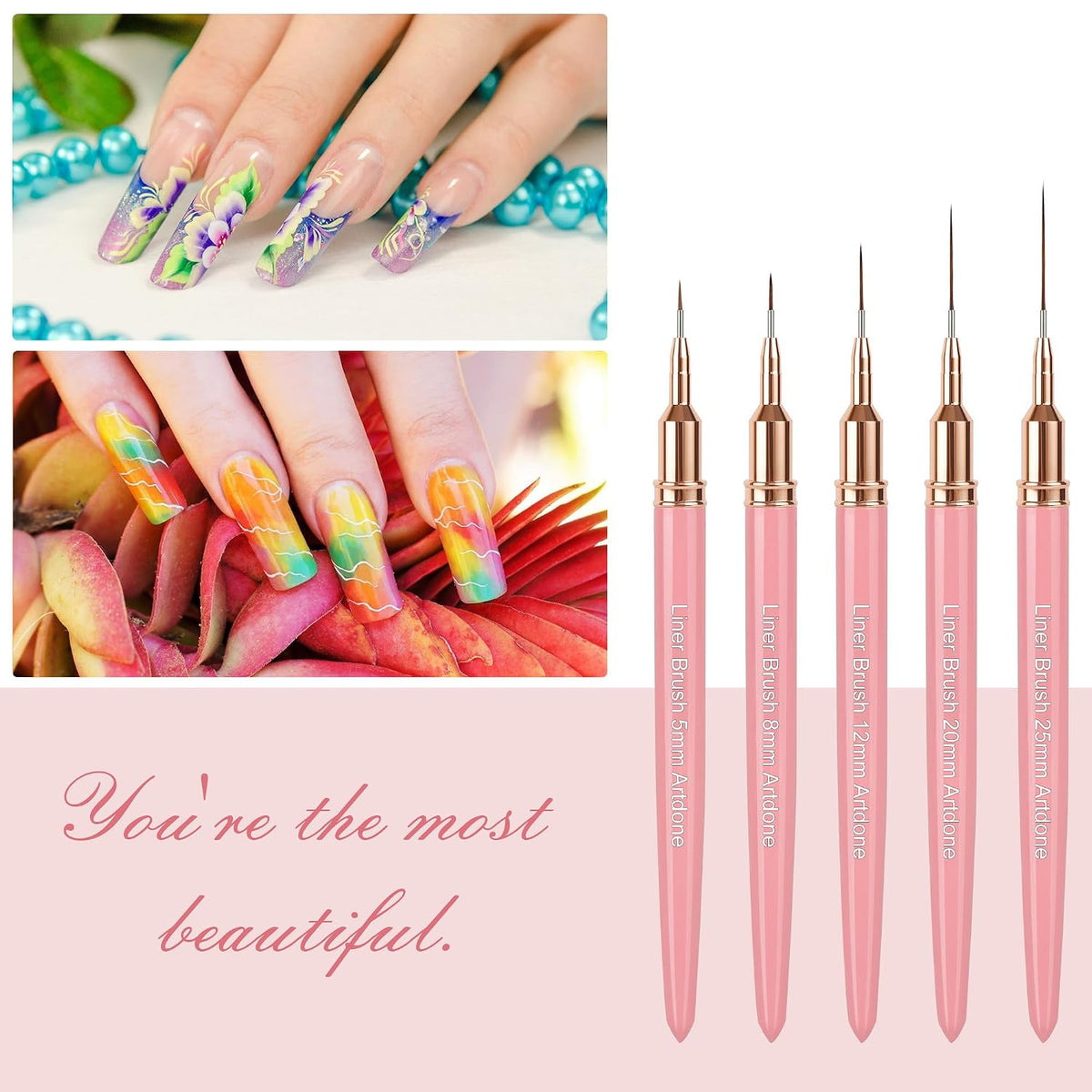Metallic Nail Art Pens, Liner Brushes Set, 5PCS Pink Nail Tools