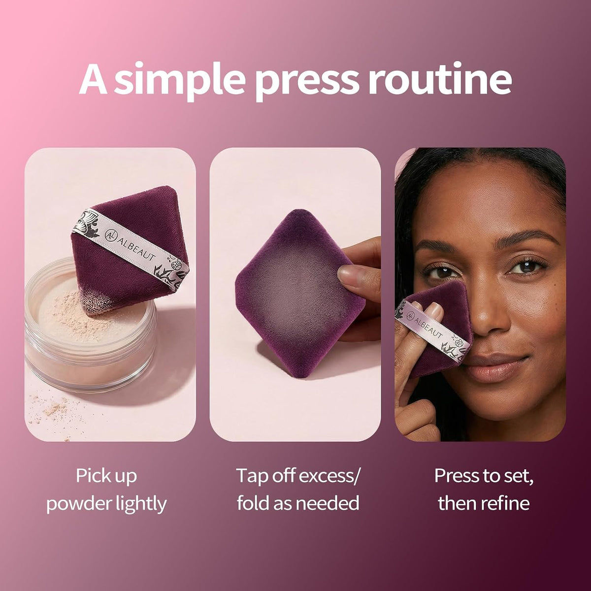 Large Powder Puff 3 Pcs, Velour Makeup Sponge for Loose Powder