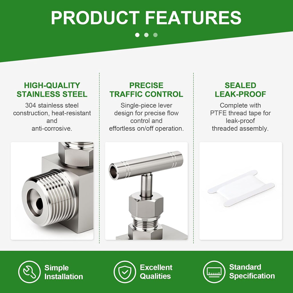 TAISHER 1PCS 304 SS, 1" FNPT x MNPT, High Pressure Straight Needle Valve