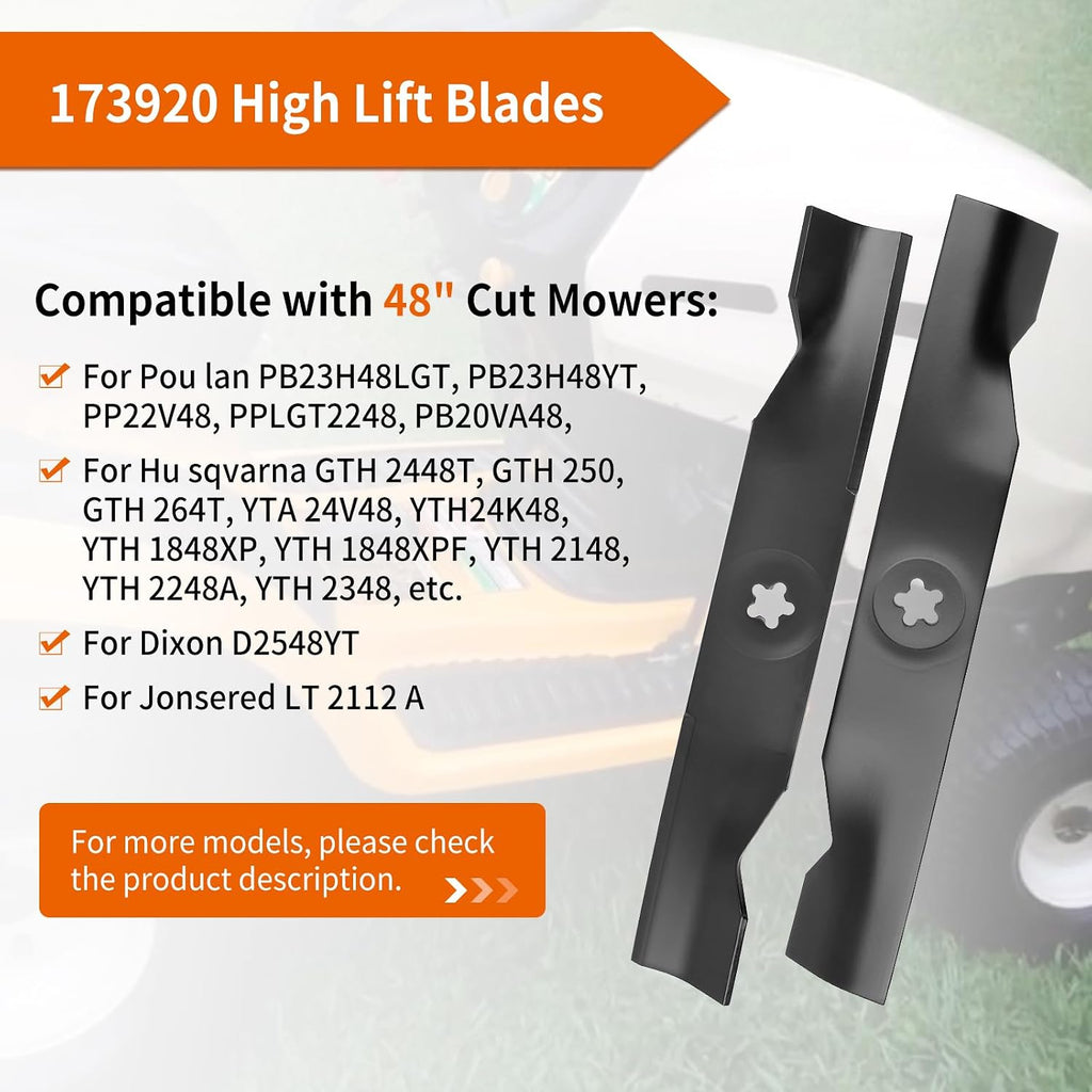 48" Deck Mower Blades 180054 for Hus qvarna YTH24V48 YTH2348 YTH22K48 YTH23K48 Z248, High Lift Blades Replace for 173920 532180054 539107519, 3 Pack