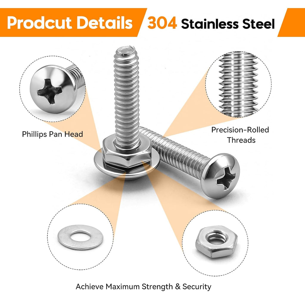 Stainless Steel Nuts and Bolts Assortment Kit, 720PCS Machine Screw #10-24#8-32#6-32#4-40 Silver Phillips Pan Head