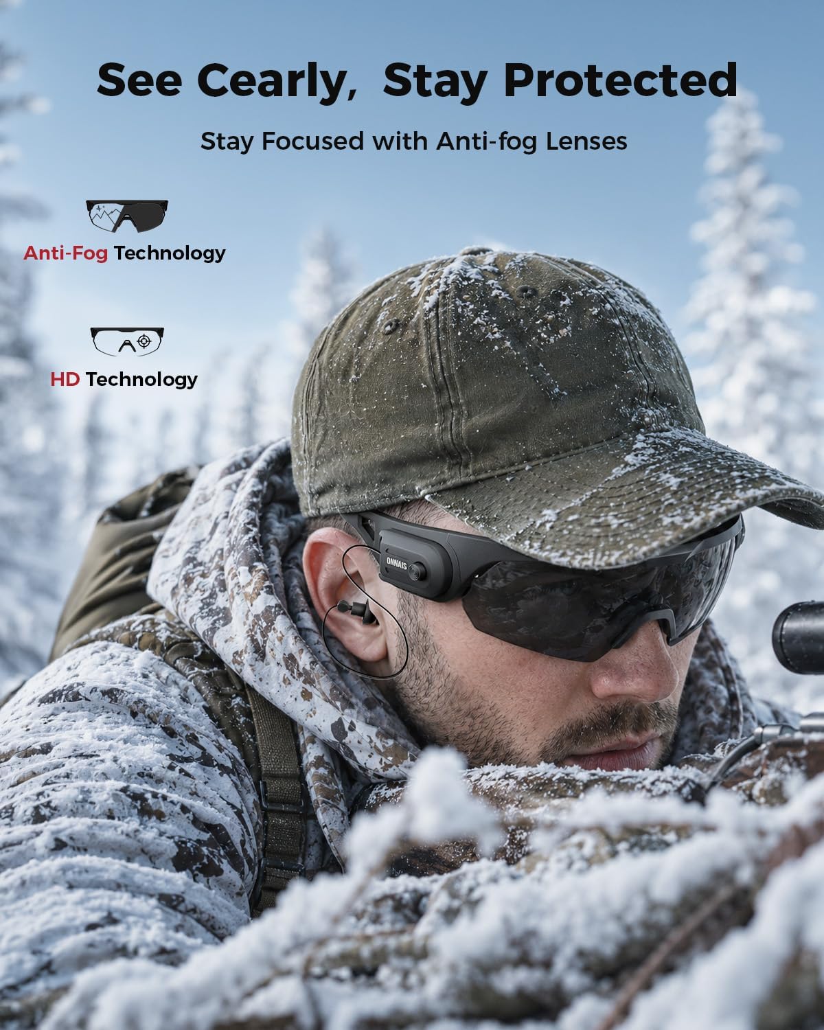 Safety Glasses ANSI Z87.1+ with Earplugs NRR 32dB | Range Protective Eyewear with Ear Protection, Anti-Fog Eye