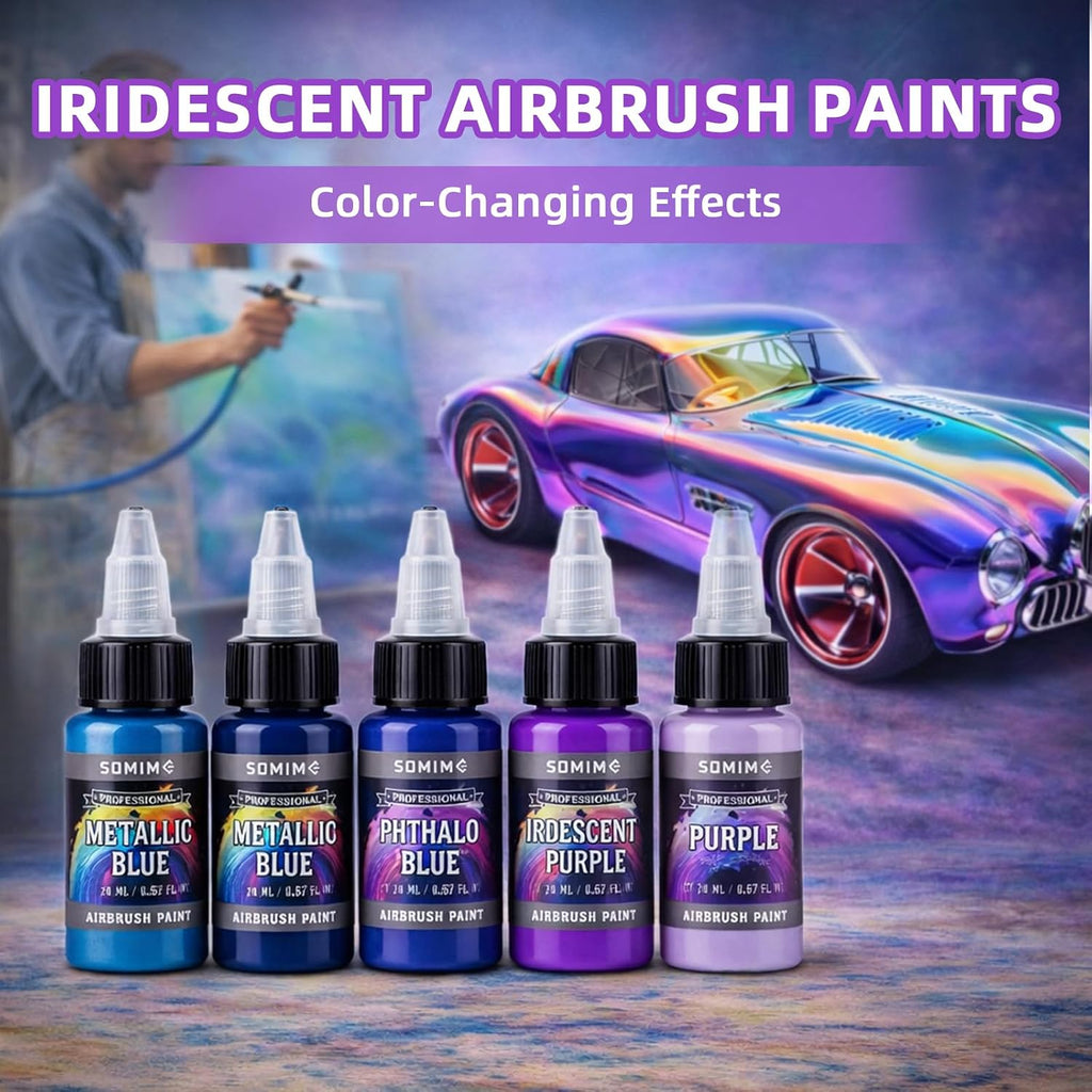 44 Colors Water-Based Acrylic Airbrush Paint Set with 6 Thinners | Air Brush Paints for Wood, Metal, Canvas, and Models