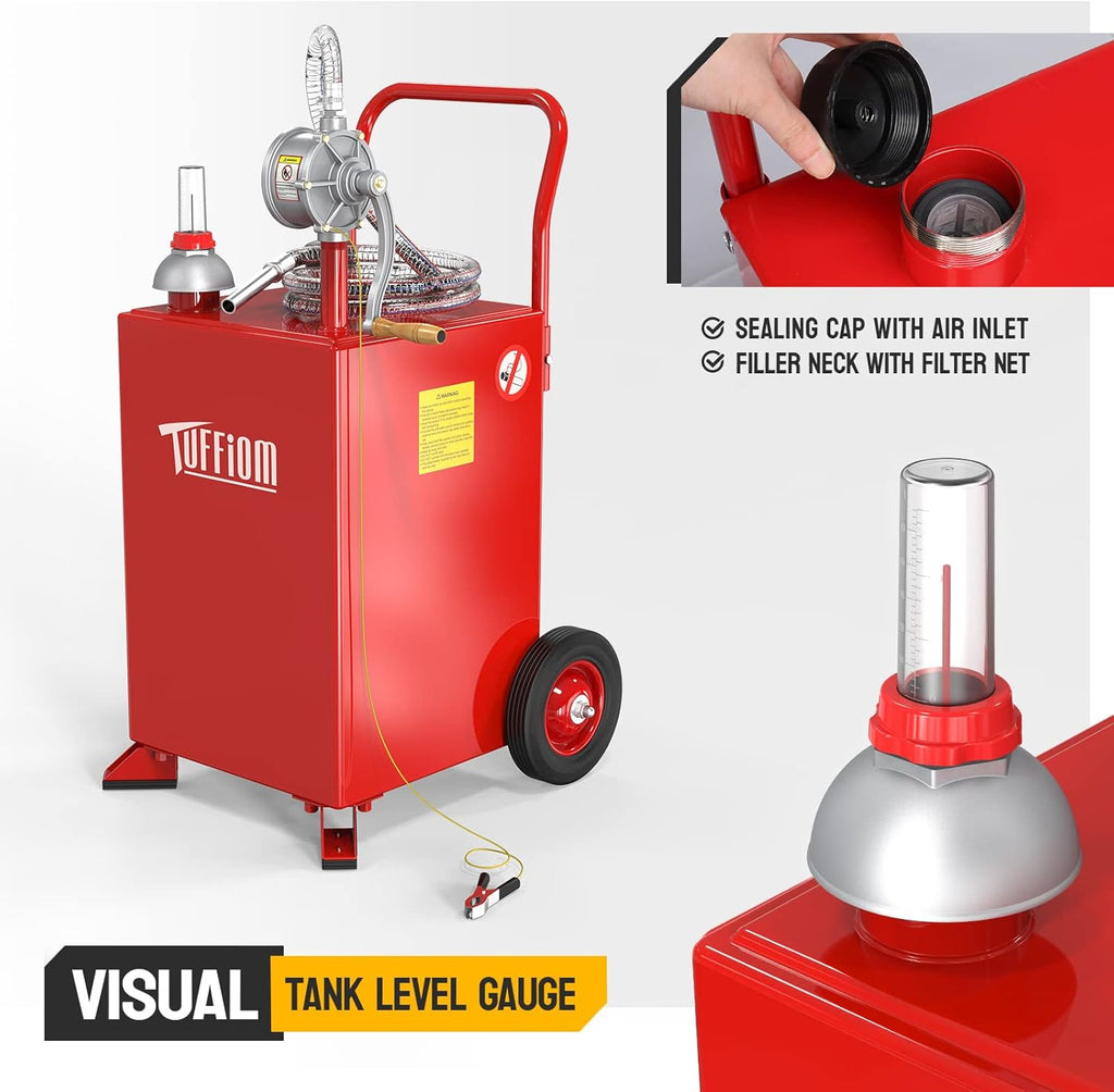 20 Gallon Fuel Gas Caddy w/Wheels & Manual Siphon Pump, Portable Diesel Fuel Transfer Storage Tank w/8.9ft Hose