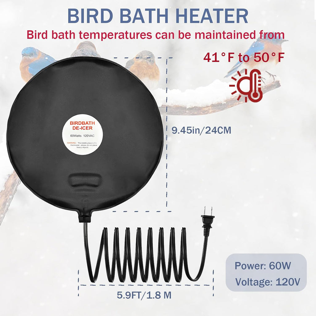 Bird Bath De Icer 60w Deicer 9.45-inch Submergible Utility with Thermostatic Controller in Winter for Chicken