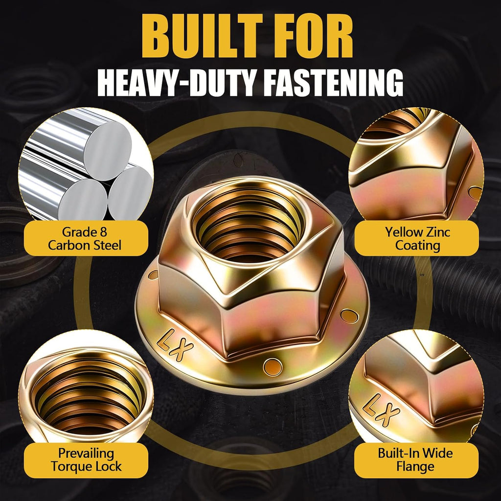 200 Pack 1/4"-20 Grade 8 Hex Flange Lock Nuts, Flange