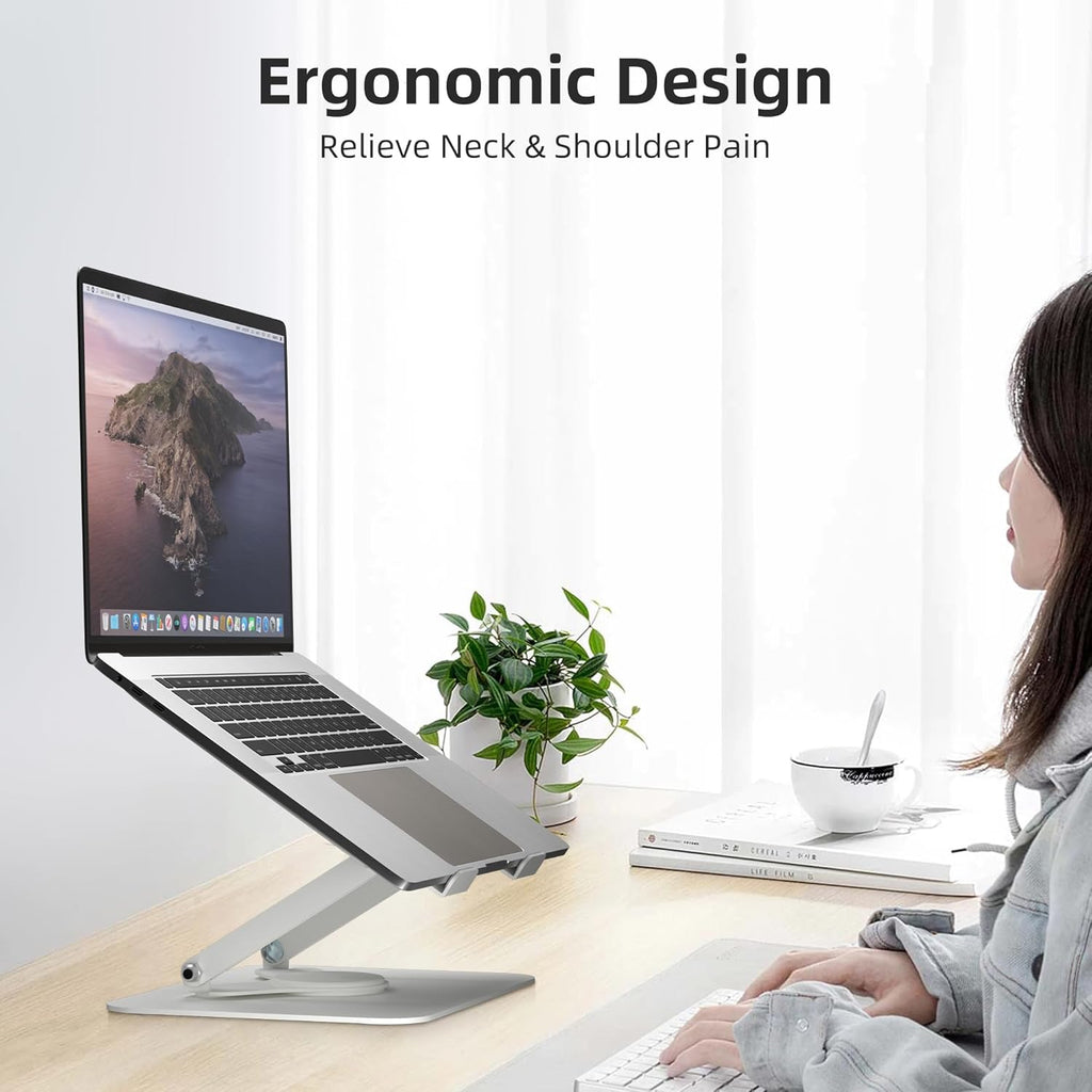 Laptop Stand for Desk, Adjustable Computer Notebook Stand with 360° Rotating Base, Ergonomic Laptop Riser for