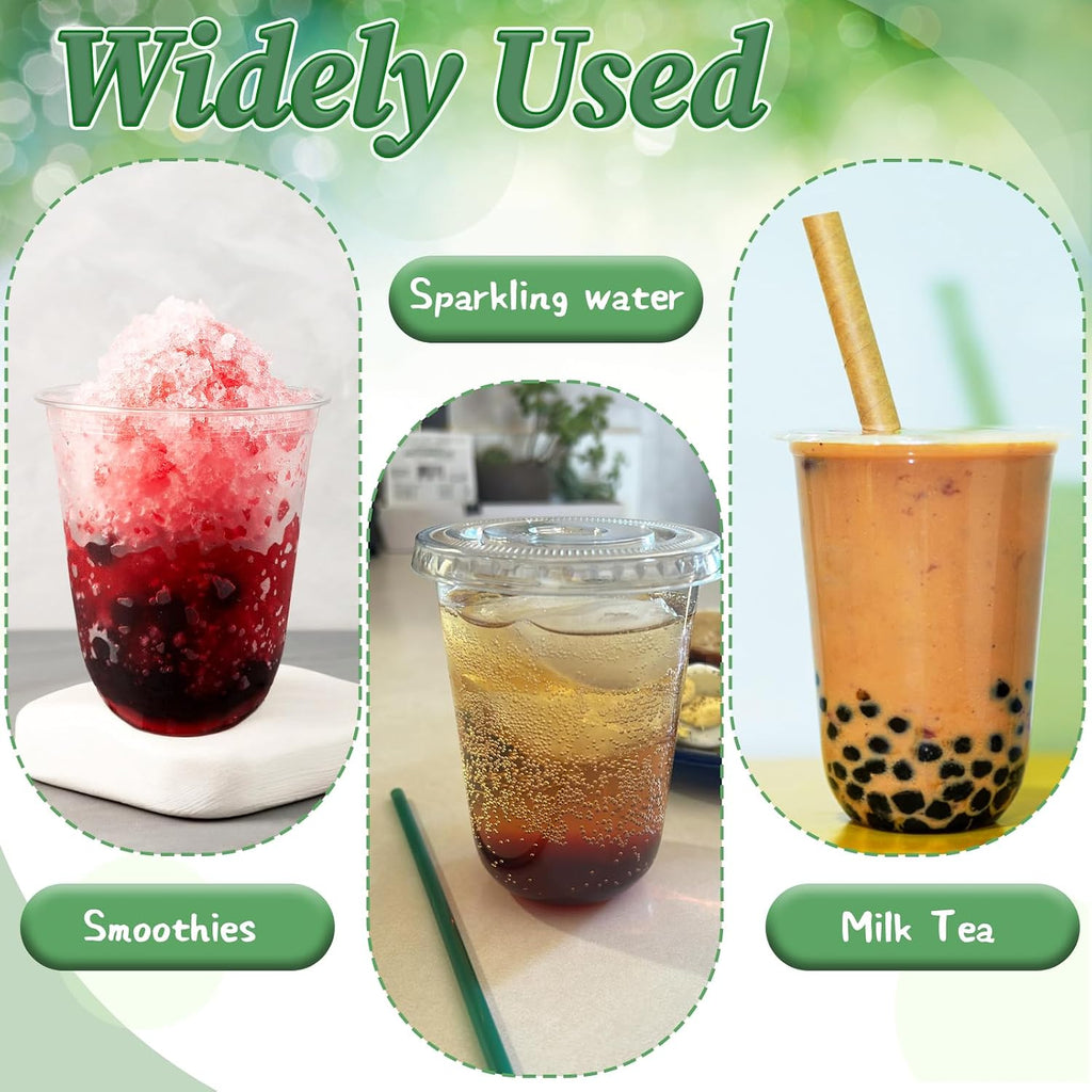 25 Set 16oz Plastic Cups with Flat Lids and Straws,Disposable Plastic Iced Coffee Cup,Disposable Clear Drinking Cups