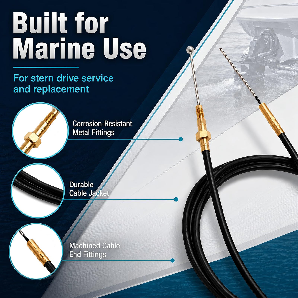 Gobuywell Lower Shift Cable 8M0176523 Replacement for MerCruiser Bravo Stern Drives - Replaces 865437A02 - Heavy Duty Marine Gear Shift Cable for All Weather Performance & Easy Installation