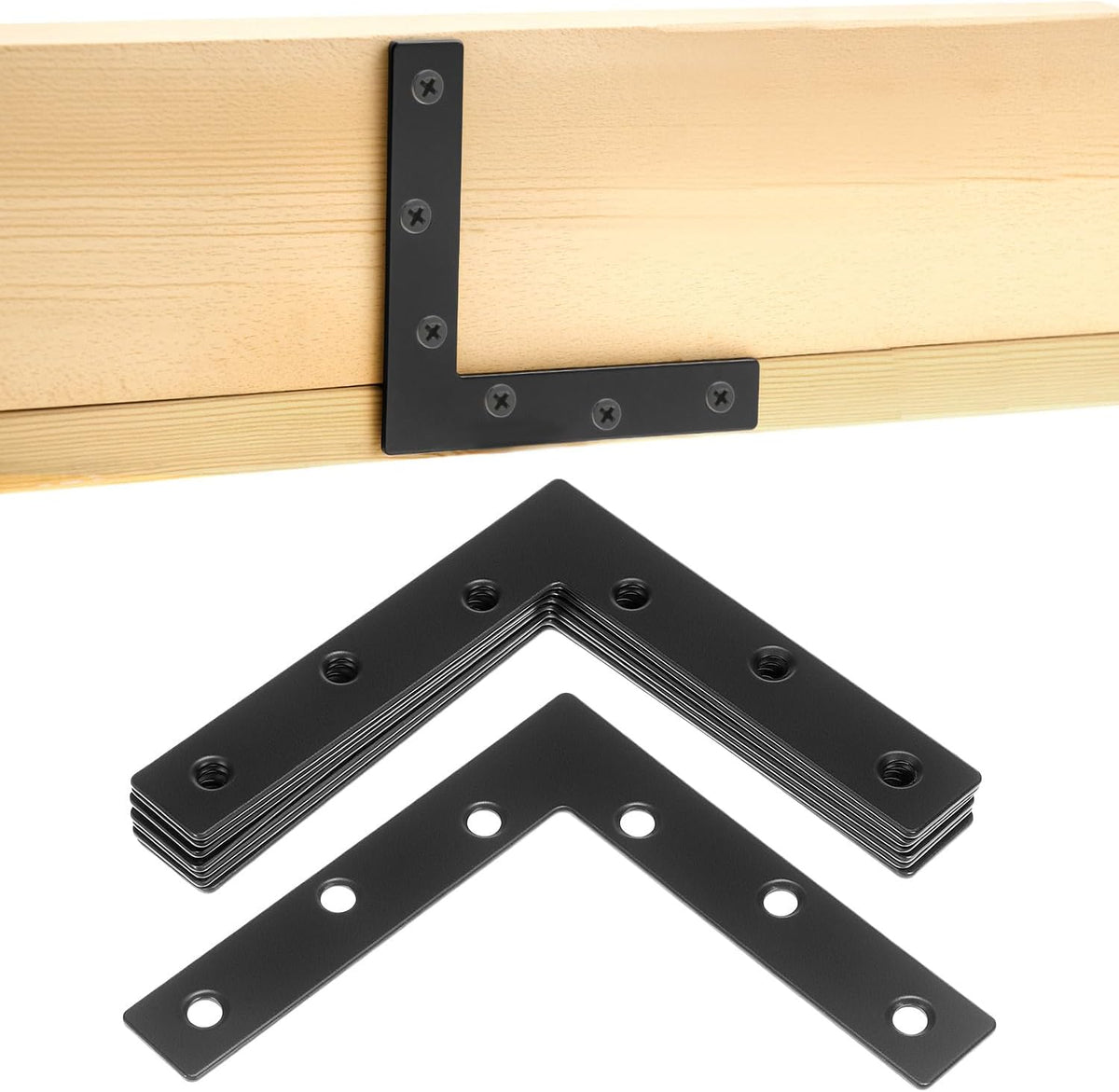 Flat L Brackets for Wood, 8 Pack Heavy Duty Brace Corner Brackets, 120mm x 120mm x 2mm