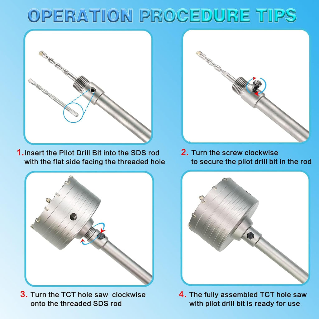 4" Concrete Hole Saw, 102mm Tungsten Steel Core Bit for Cinder Block, Brick, Rock, Plank Walls for Pipes or mini