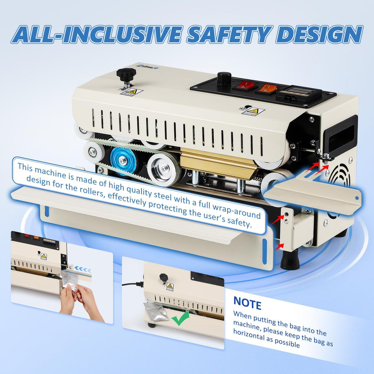 Commercial Heat Sealer Machine, Automatic Continuous Band Sealer, Beige