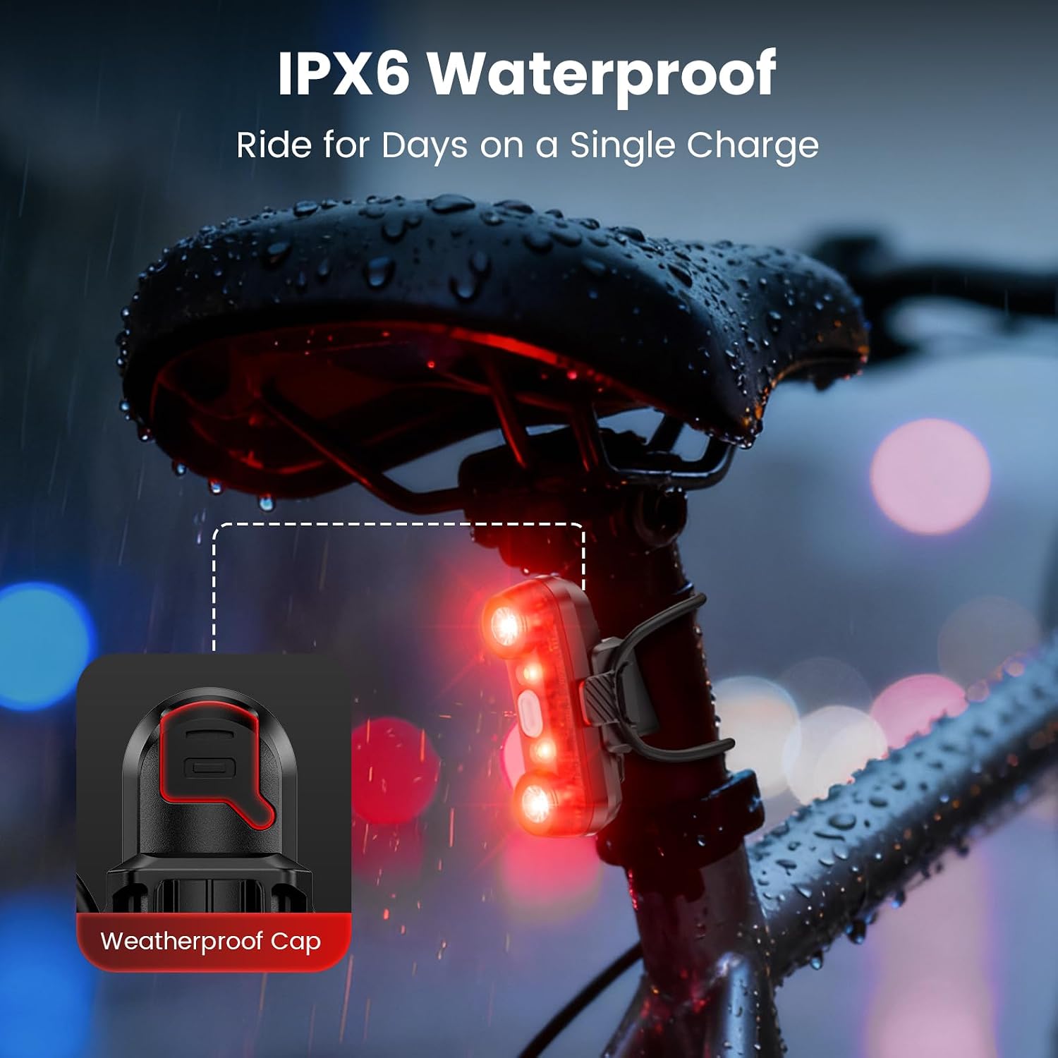 Bike Tail Light with Bike Tracker, GPS Real-Time Track (iOS Only, Work with Apple Find My), 3 Light Modes