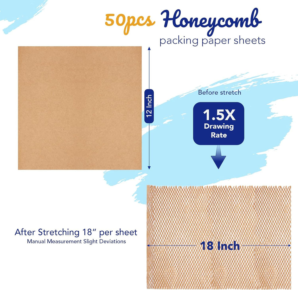 12 x 12" Honeycomb Packing Paper Sheets for moving 50 Pcs | Wrapping Papers for Bubble Cushioning Wrap and Shipping