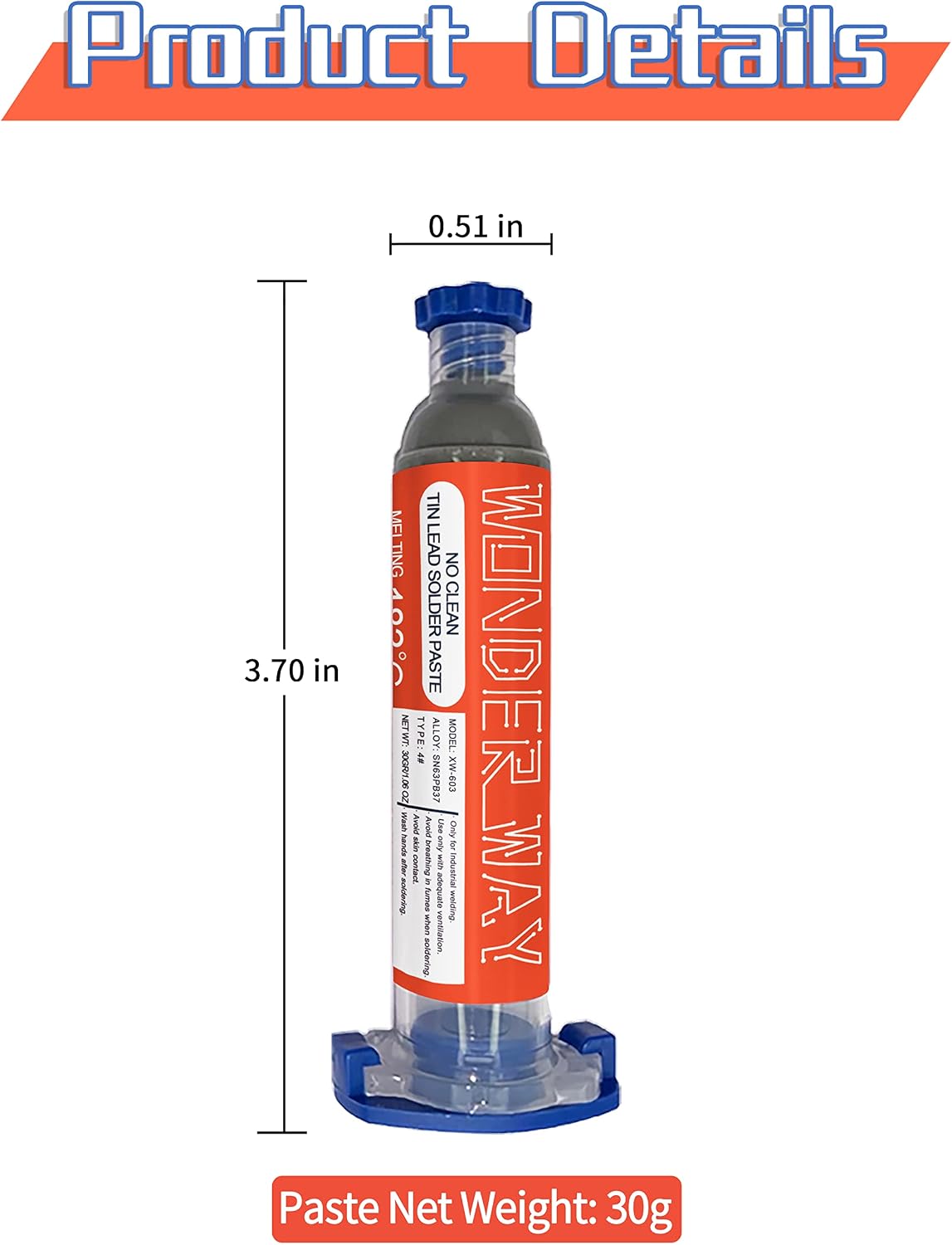 Wonderway Sn63/Pb37 T4 Tin Lead Solder Paste 183℃ Melting Point No-Clean(30gx4Packs)