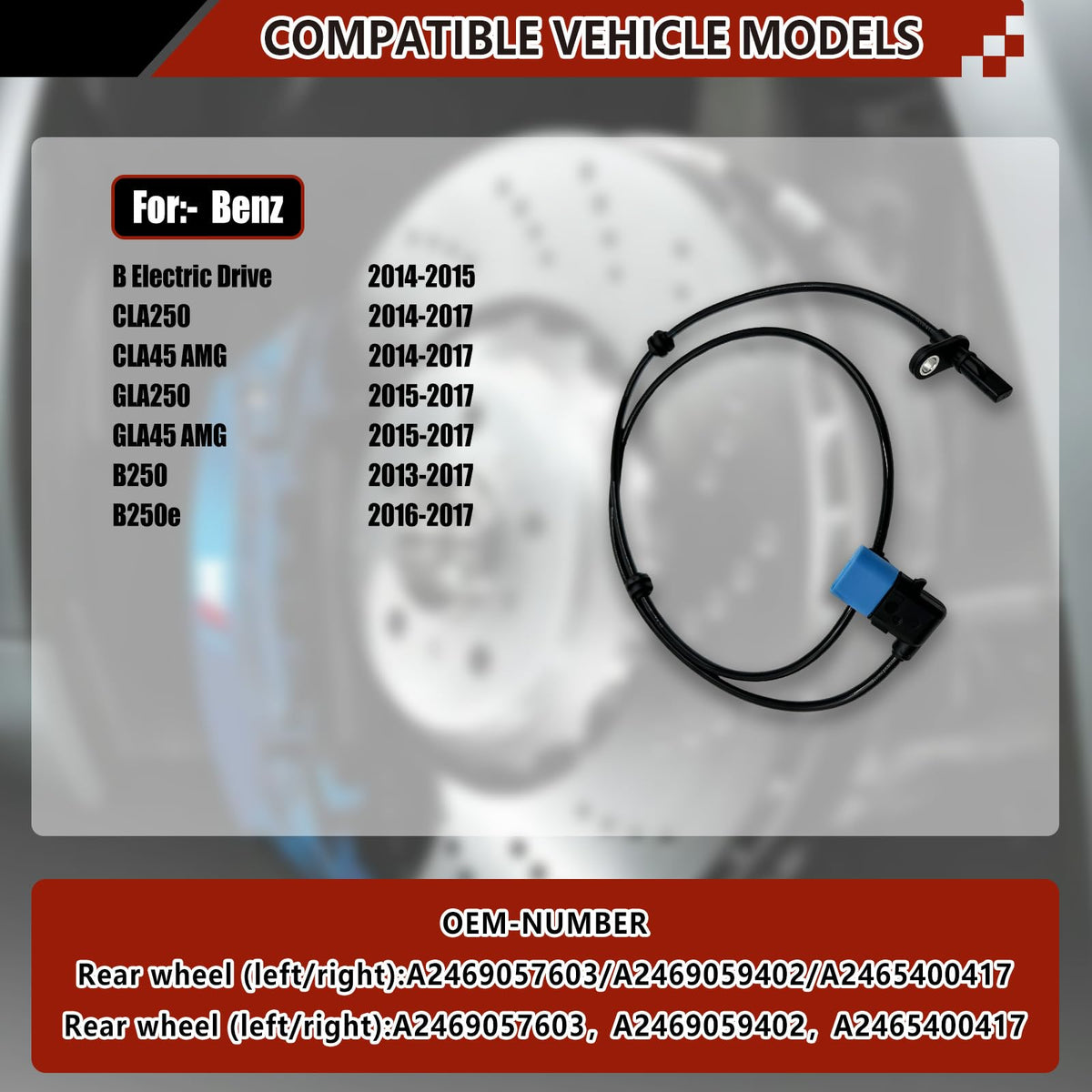 A2469057603 Rear ABS Wheel Speed Sensor Set 2PCS