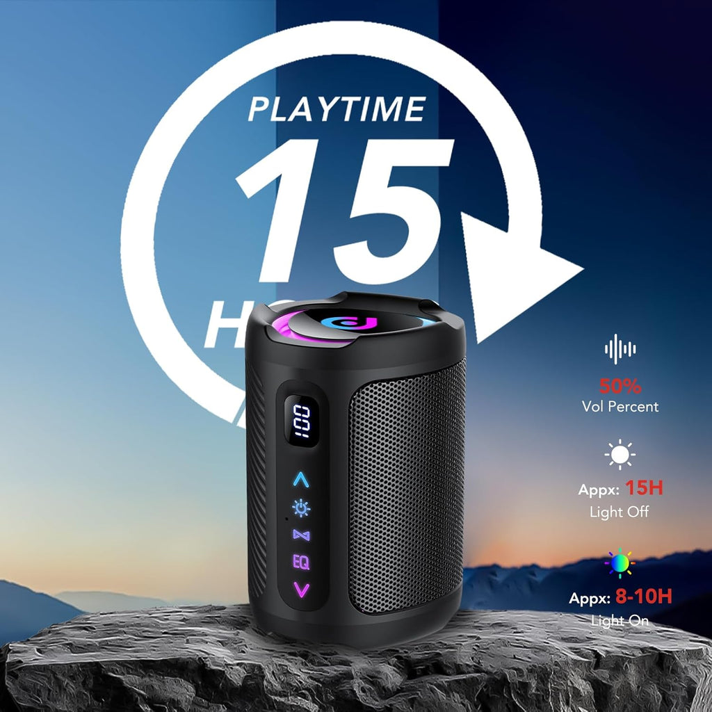 Bluetooth Speaker, 2026 Portable Wireless Speakers with Led Light, Bluetooth 5.4, 15H Playtime, Enhanced Bass, IPX7