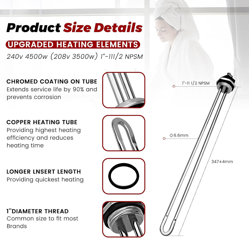 𝟮𝟬𝟮𝟲 𝙐𝙥𝙜𝙧𝙖𝙙𝙚𝙙 EWH-03 Electric Water Heater Tune-Up Kit - Comes with 2 Water Heater thermostats,2 Heating Elements,1 Element Wrench Socket by Beaquicy