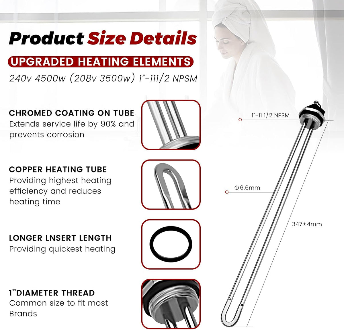 𝟮𝟬𝟮𝟲 𝙐𝙥𝙜𝙧𝙖𝙙𝙚𝙙 EWH-03 Electric Water Heater Tune-Up Kit - Comes with 2 Water Heater thermostats,2 Heating Elements,1 Element Wrench Socket by Beaquicy