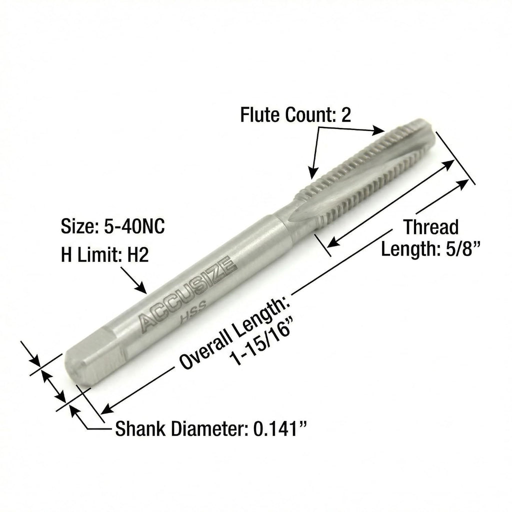 Accusize Spiral Point Tap 5-40NC H2 HSS 2-Flute, 10 Pc Set