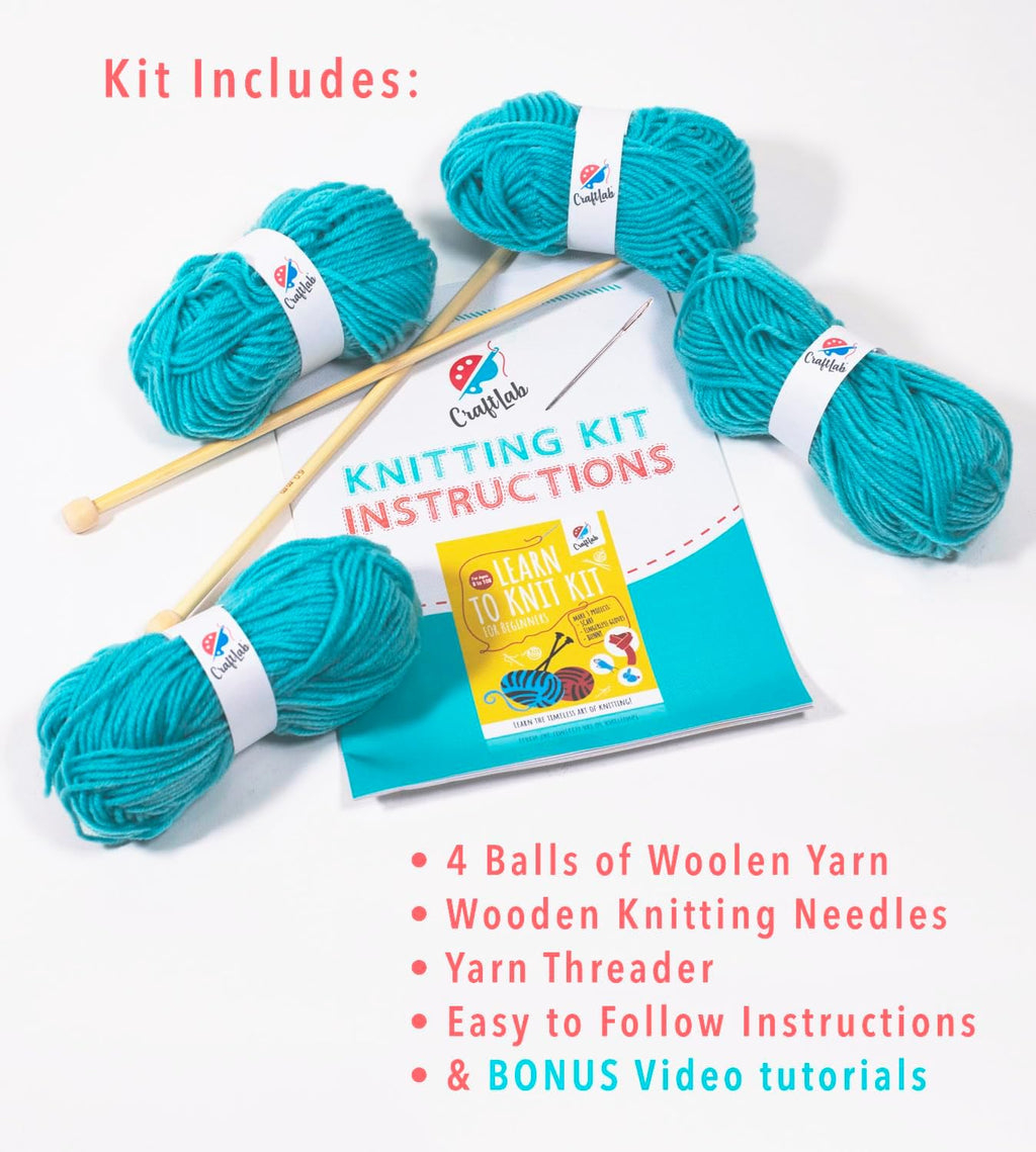 Knitting Kit - Beginner Knitting Supplies with Wool Yarn, Needles, Instructions, DIY Gift