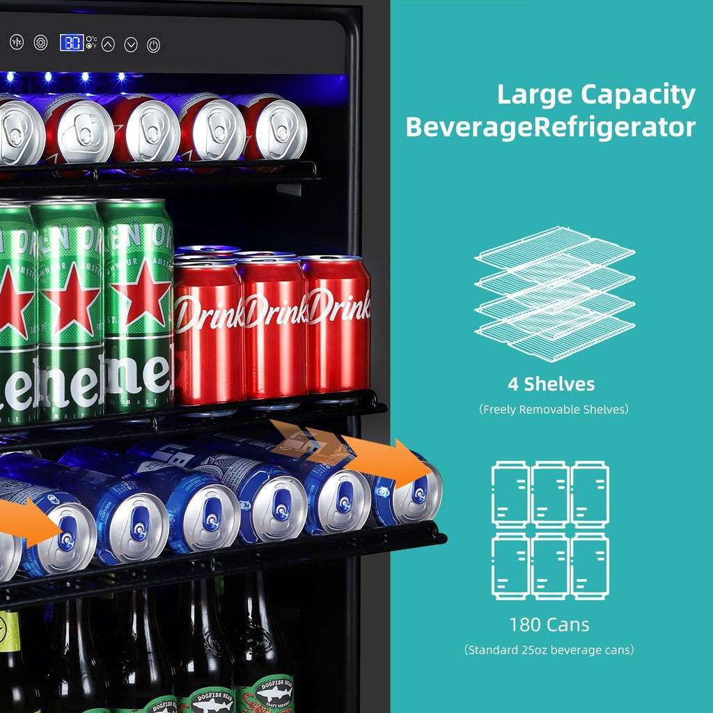 24 Inch Under Counter Beverage Refrigerator, 180 Can Drink Fridge
