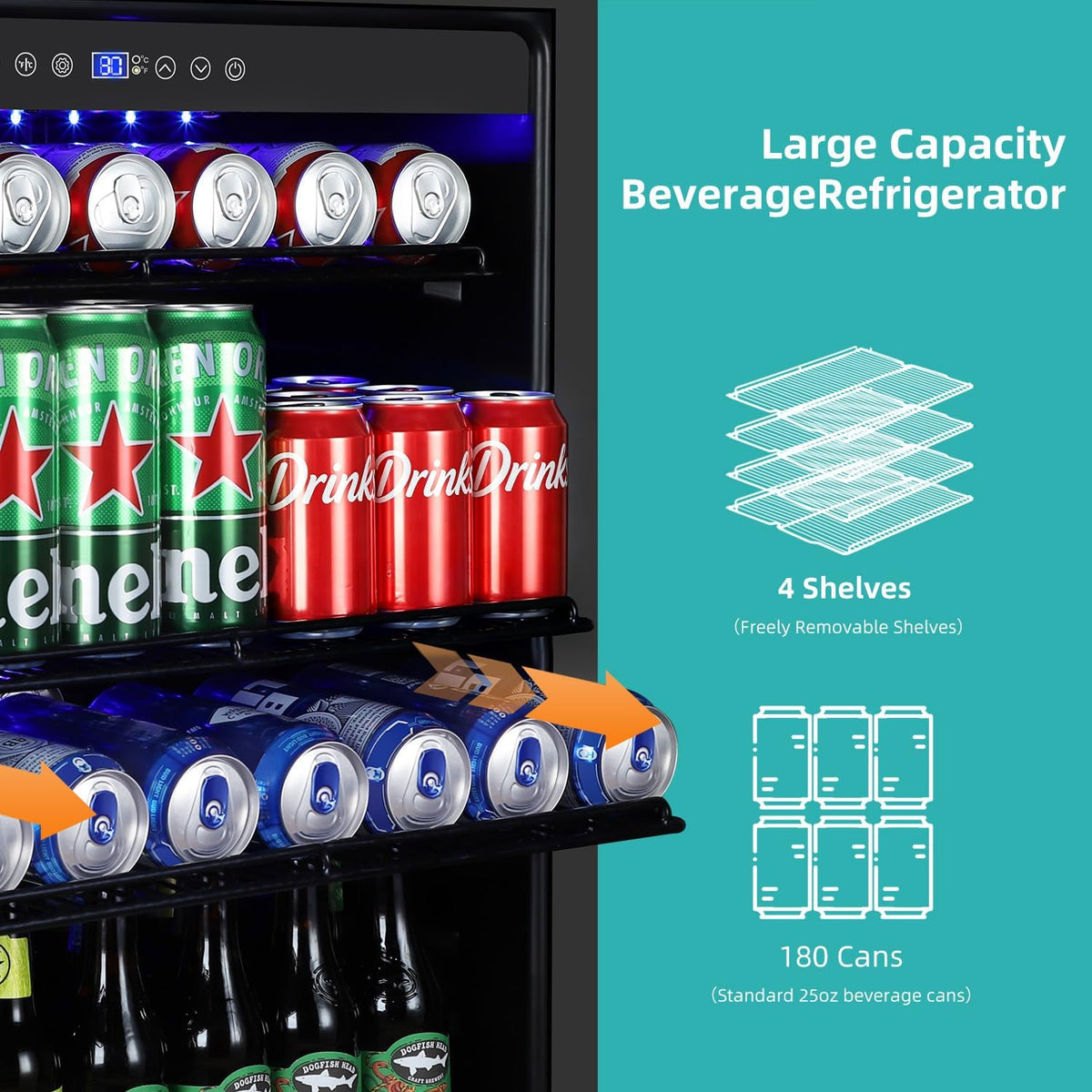 24 Inch Under Counter Beverage Refrigerator, 180 Can Drink Fridge