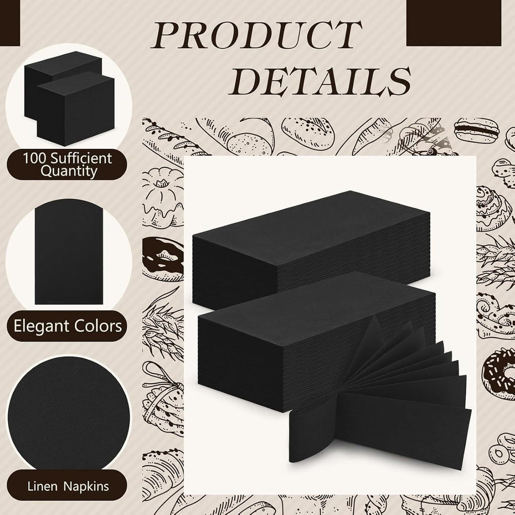 100 Pcs Linen Disposable Dinner Napkins Paper, Black