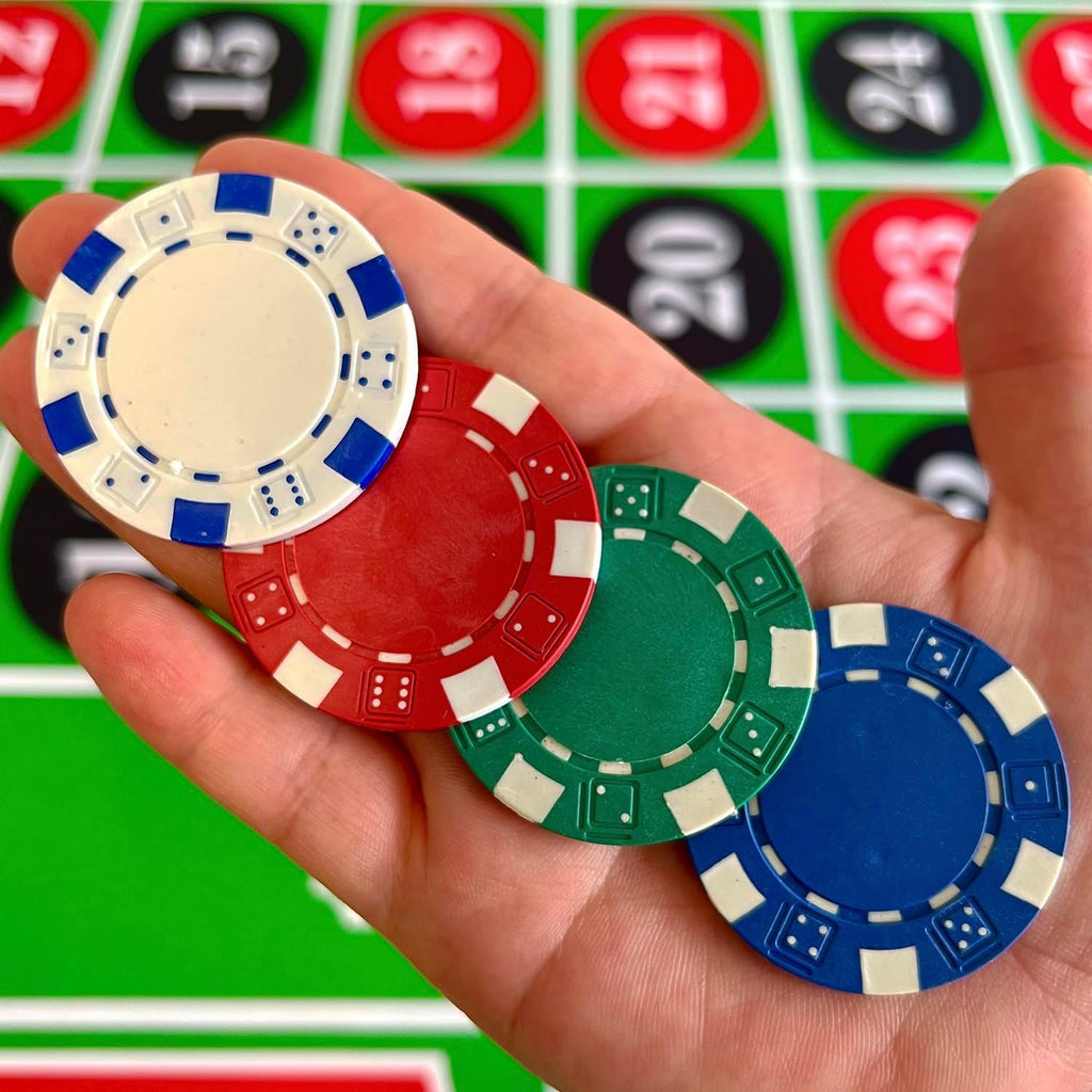 100 Pieces 11.5g Clay Composite Dice Striped Casino Poker Chips- 4 Colors (red, Green, White and Blue)