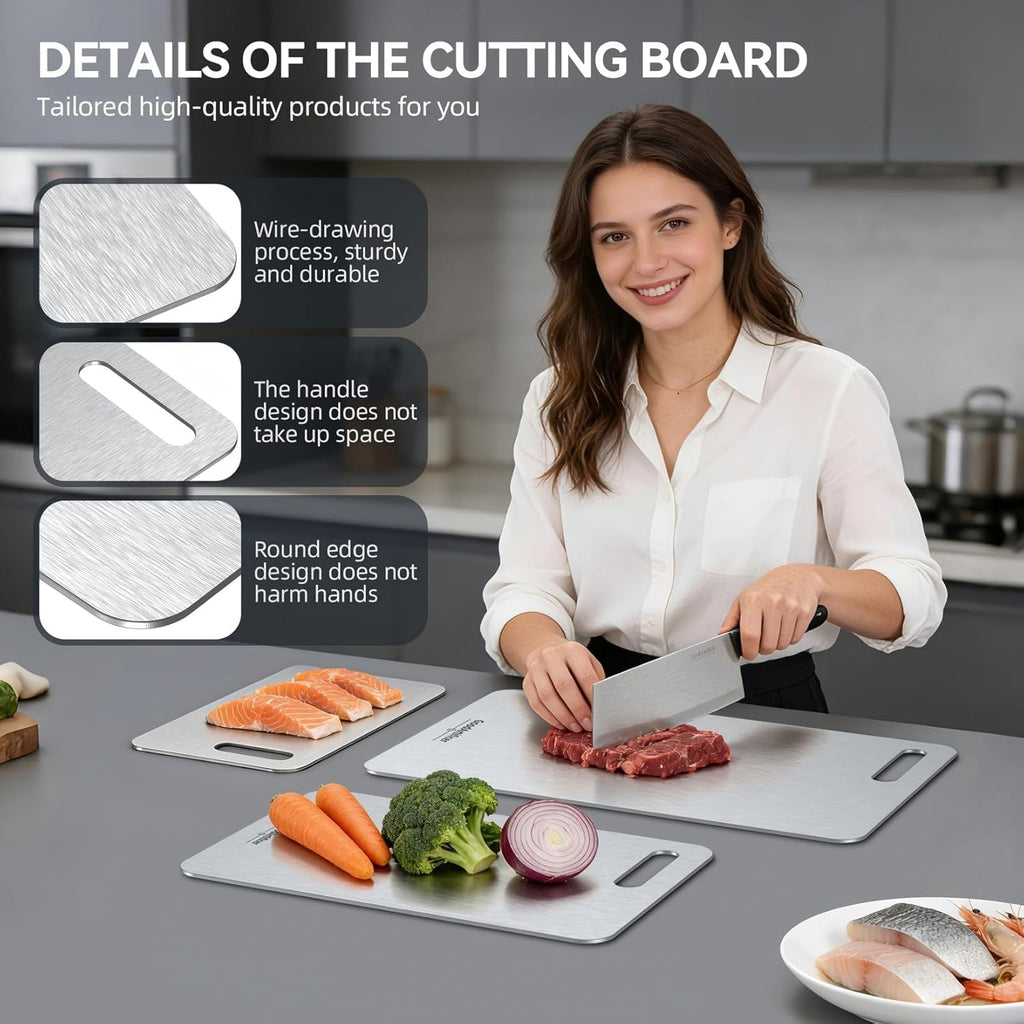 Titanium Cutting Boards Set of 3, 100% Pure Titanium Kitchen Cutting Board, Double-Sided Non-Toxic Cutting Board
