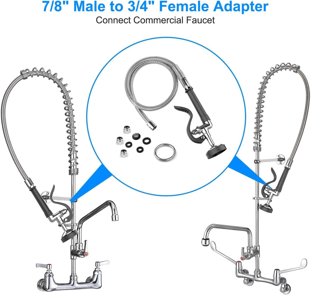 Spray Valve with 45" Pre Rinse Hose, Commercial Sink Sprayer Hose Pre Rinse Sprayer with Flexible Stainless Steel