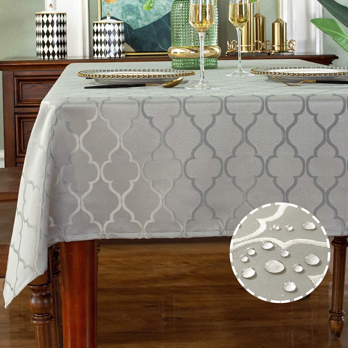 Jacquard Tablecloth, Rectangle, Gray, 52" x 70"