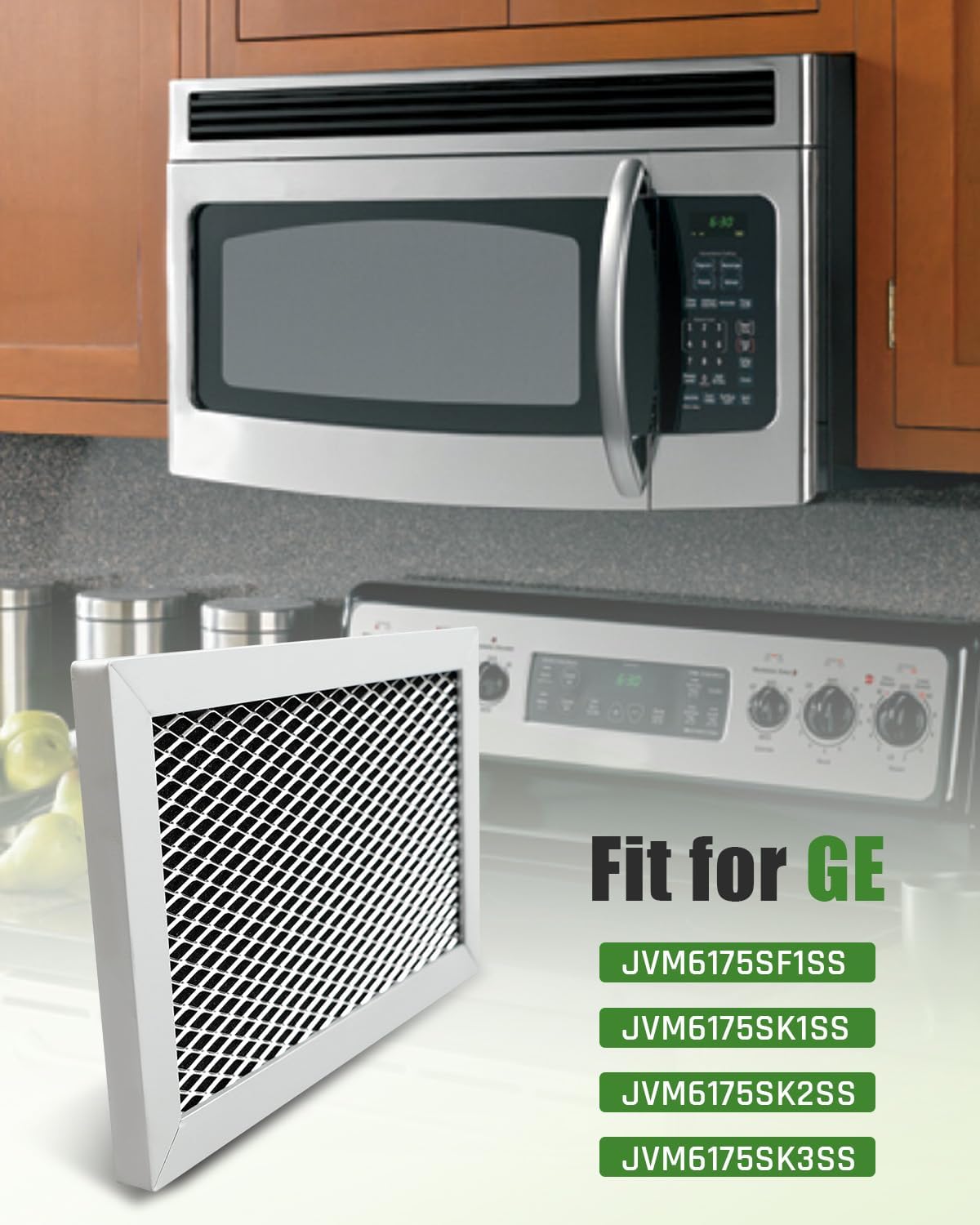 Microwave Charcoal Filter Fit for GE JVM6175SF1SS JVM6175SK1SS JVM6175SK2SS JVM6175SK3SS, Filters with Activated Carbon