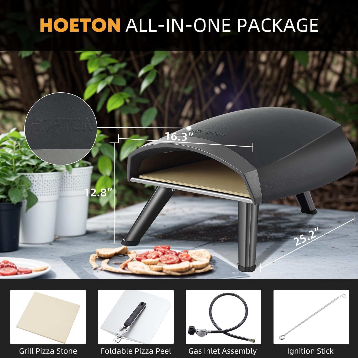 Gas Pizza Oven Outdoor, 12" Portable Propane Pizza Oven for Stone Baked Pizza, Ideal for Outdoor Kitchen, Backyard