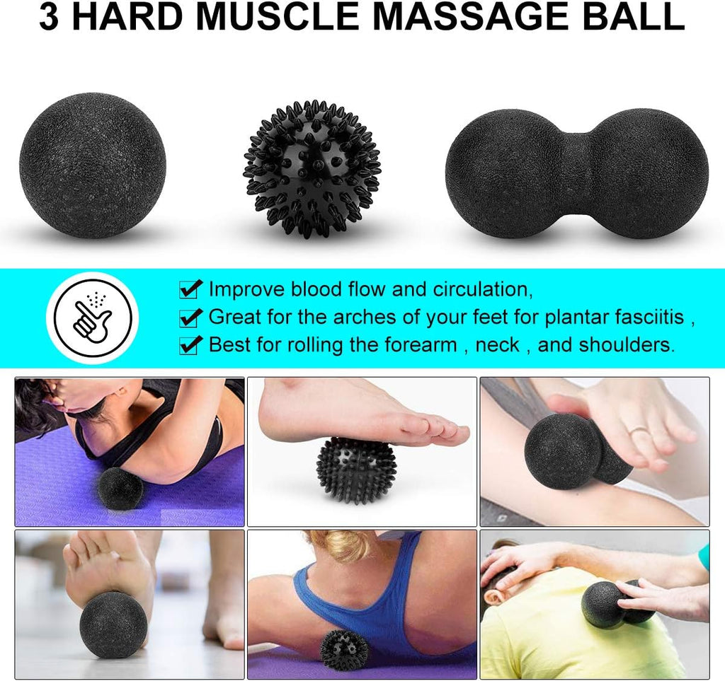Foam Roller Set - High Density Back Roller, Muscle Roller Stick | Foot Fasciitis Ball, Stretching Strap, Massager