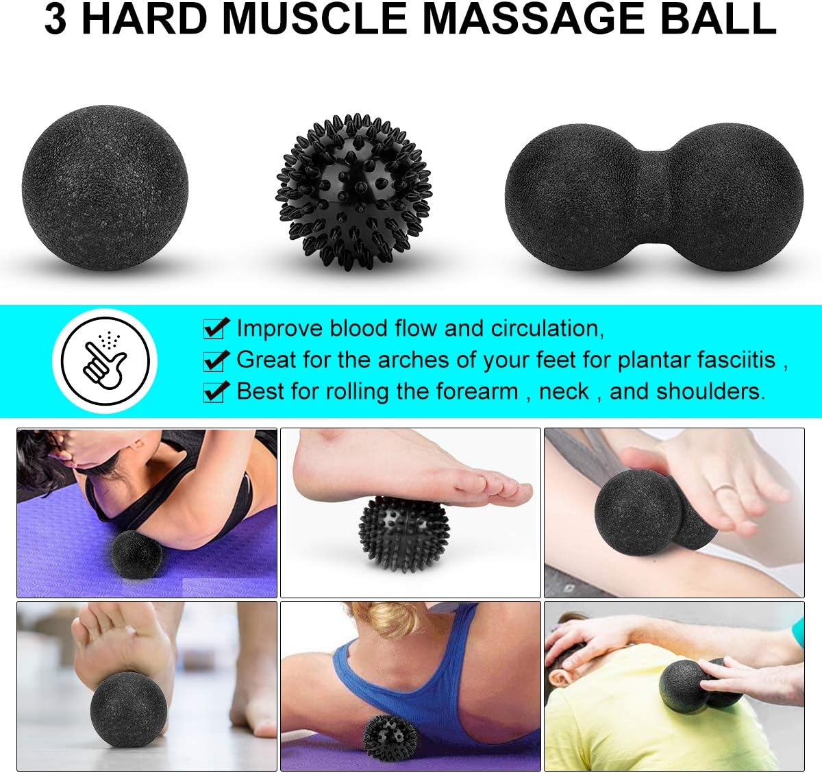 Foam Roller Set - High Density Back Roller, Muscle Roller Stick | Foot Fasciitis Ball, Stretching Strap, Massager