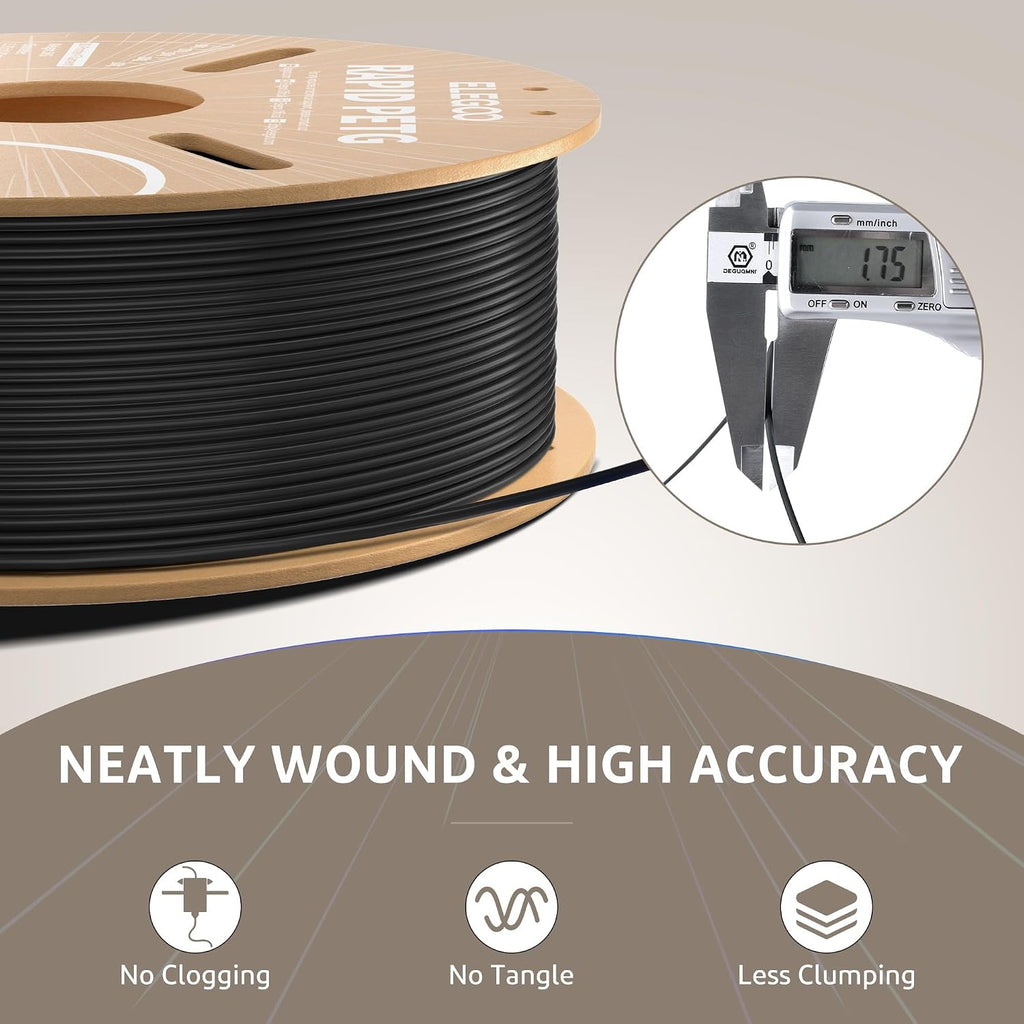 Rapid PETG Filament 1.75mm Black 1KG, High Speed 600mm/s 3D Printer Filament Dimensional Accuracy +/- 0.02 mm, 1kg