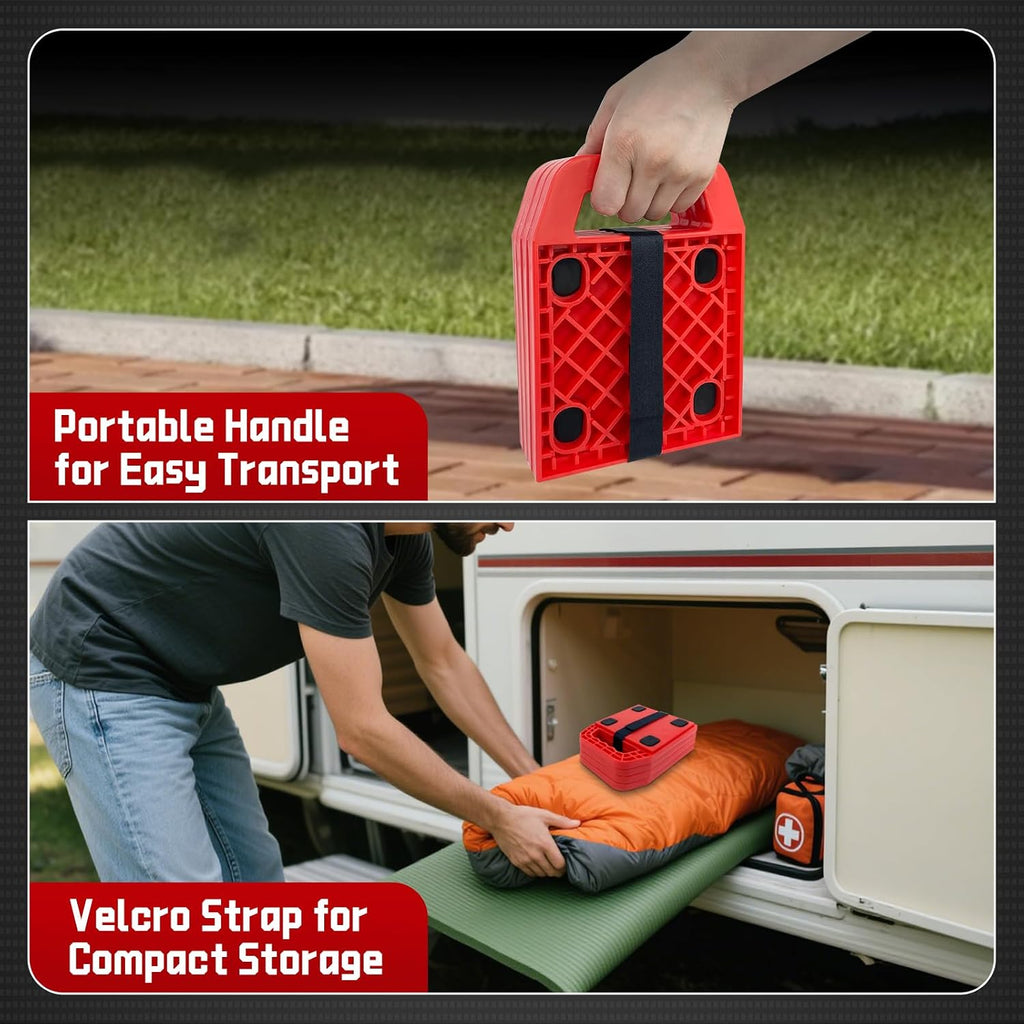 6.5" X 6.5" RV Stabilizer Jack Pads with Anti-Slip Rubber Mats, Stackable Camper Jack Pads with Handles & Handy