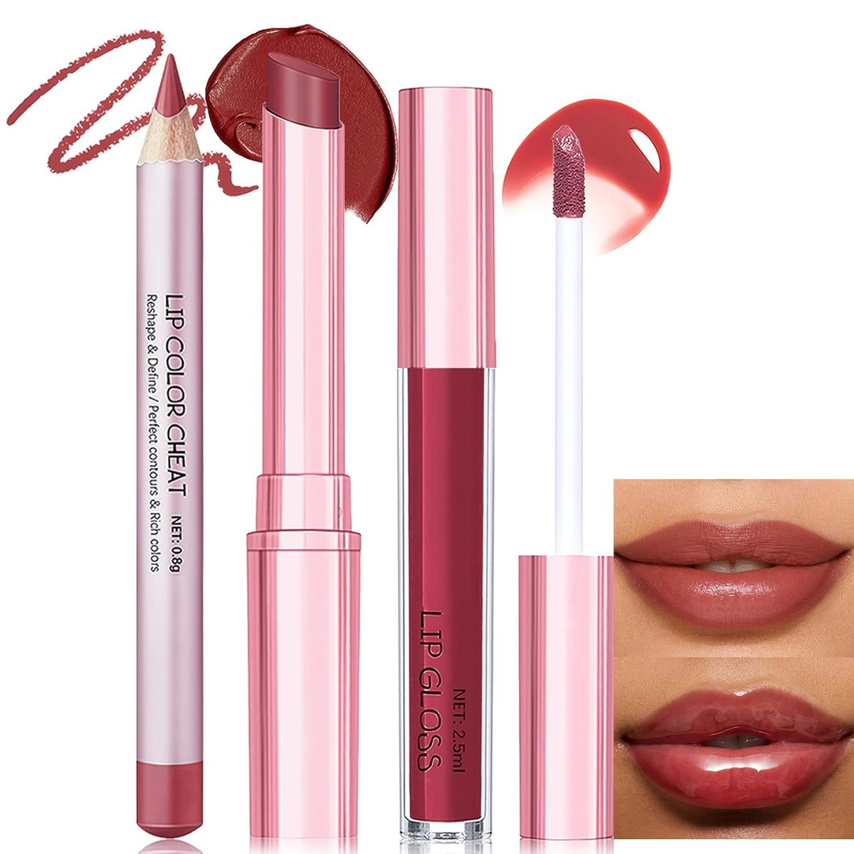 Red Rose Lip Combo Set, High Pigment Plumping Lip Liner and Gloss Set