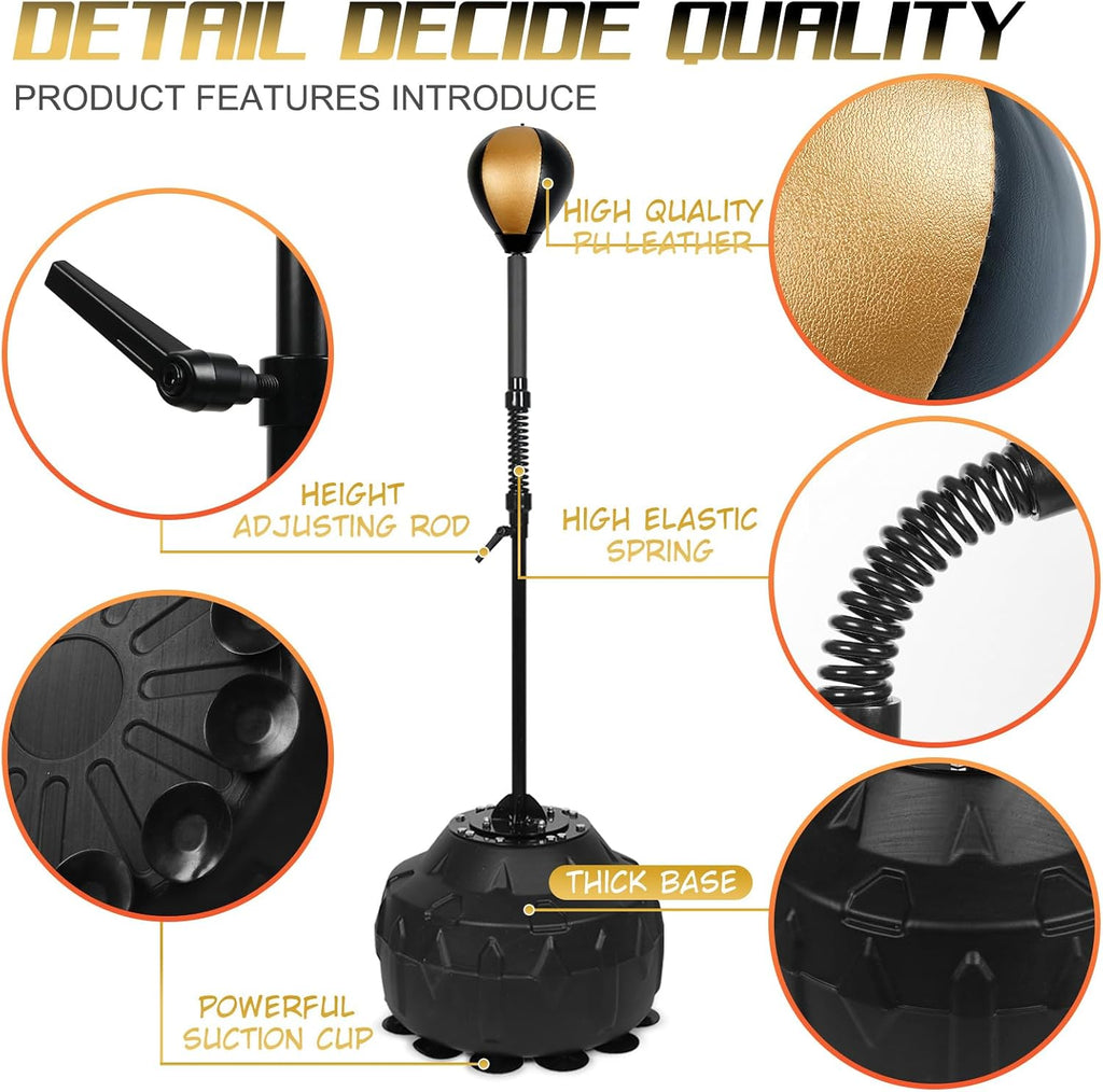 Standing Reflex Speed Bag with Thick Base (Golden Black) | Adjustable Height & Reinforced Spring