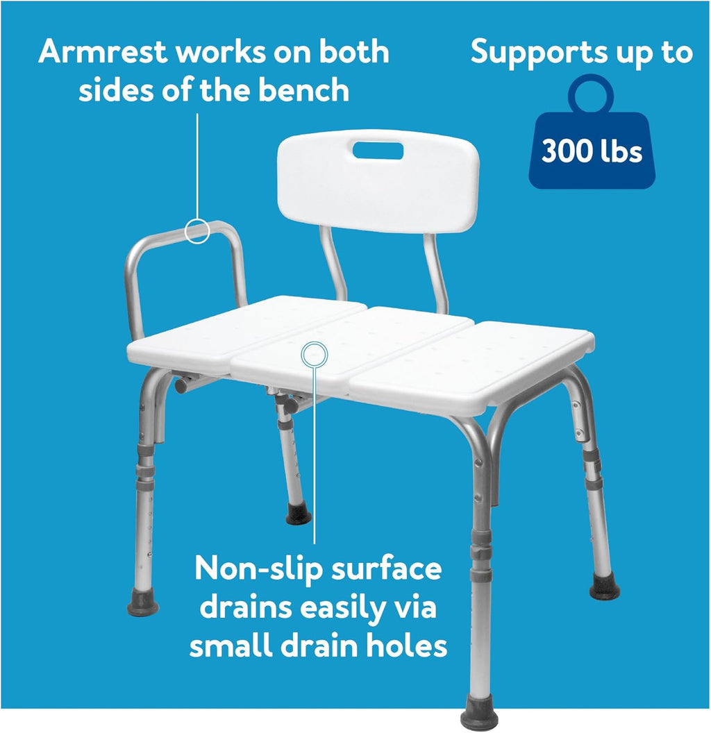 Shower Bench and Shower Chair For Elderly and Disabled with Height Adjustable Legs, Tub Bench Converts to Right or