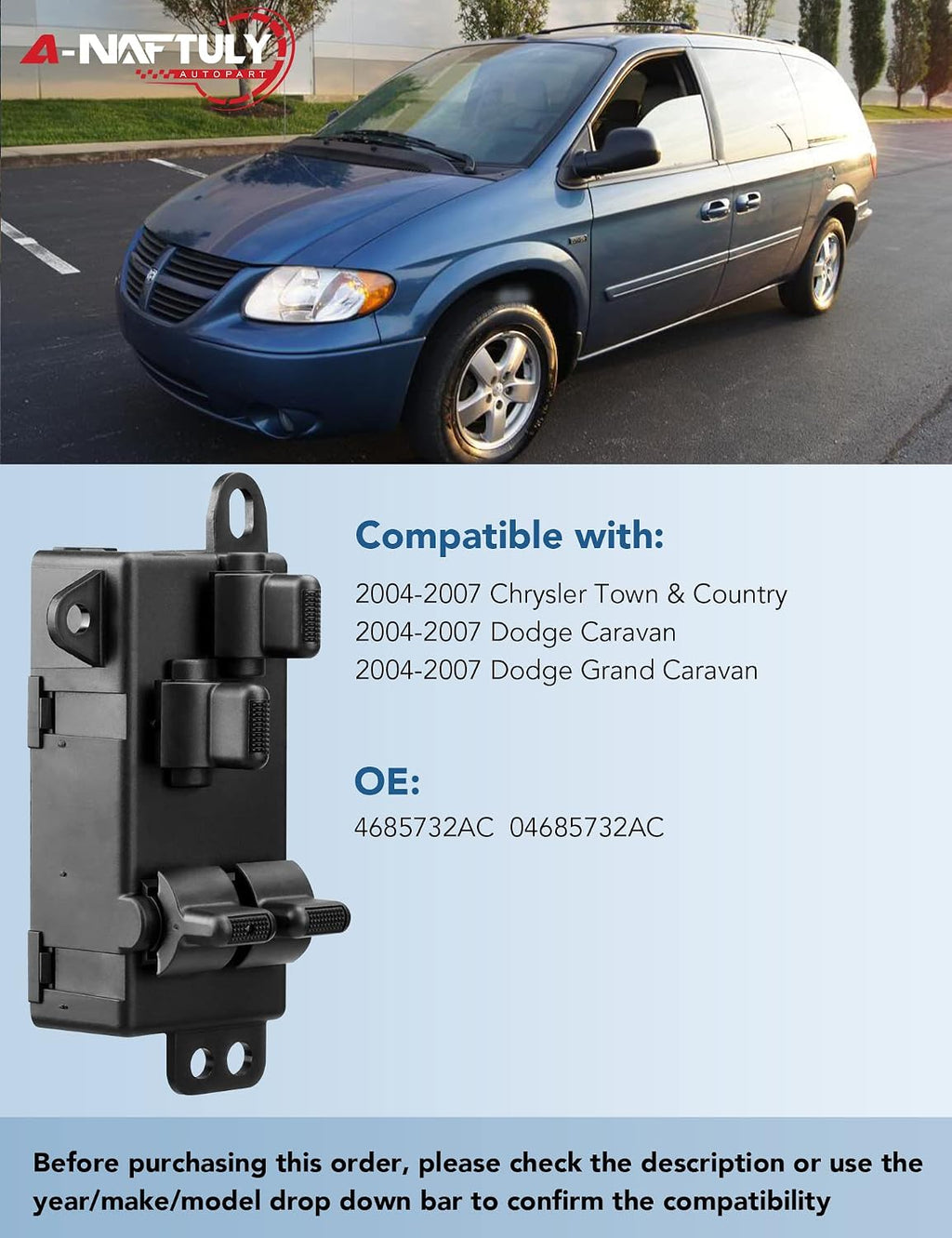 Master Power Window Switch Driver Side for Dodge Grand Caravan 2004-2007