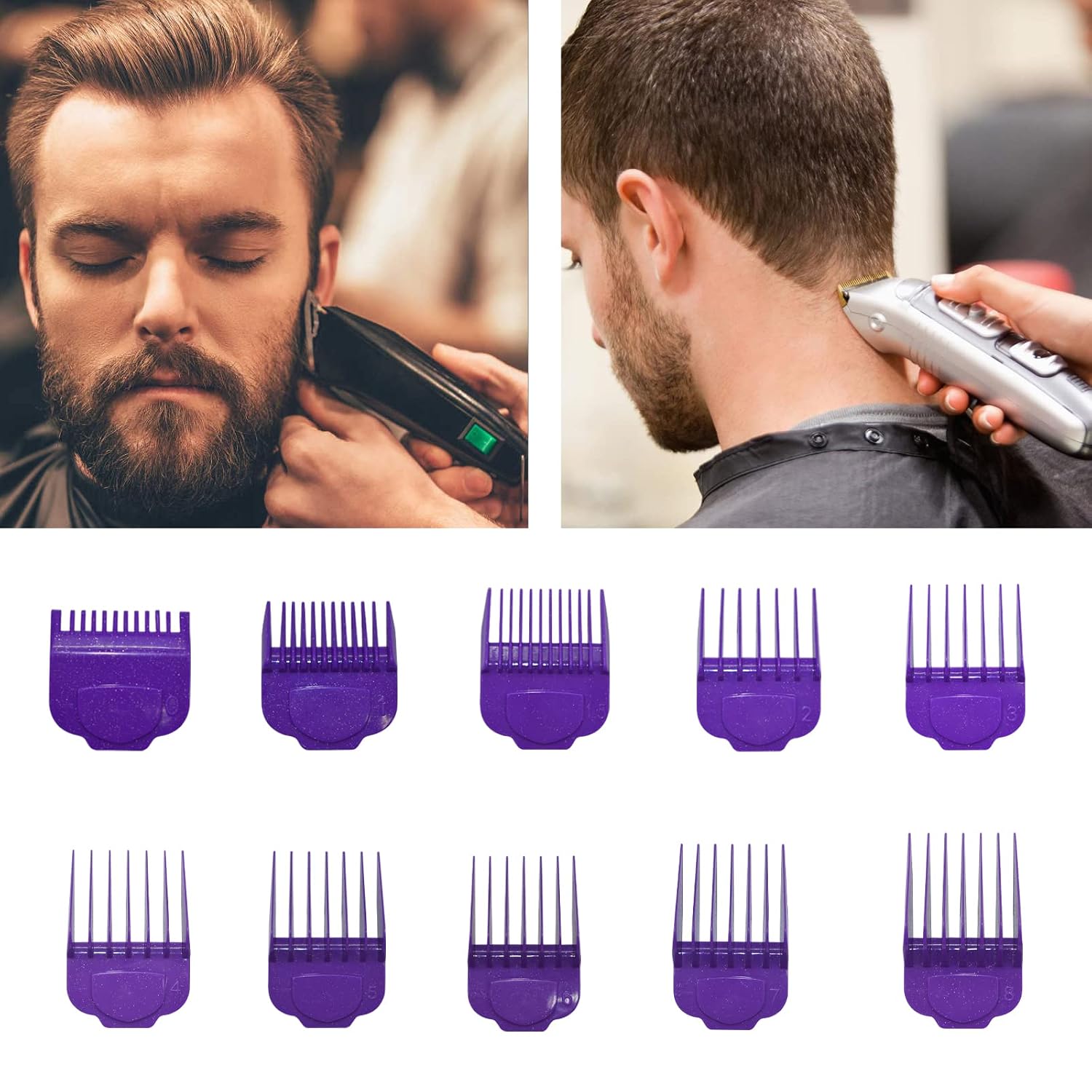 Magnetic Clipper Guards Guide Comb Set for Andis Master (1/16-1 Inch) 10pcs | (Purple), Rare Earth Magnet & First