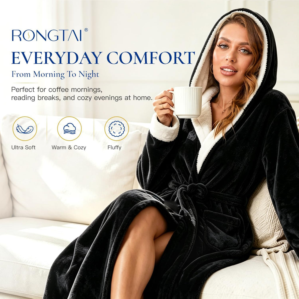 Women's Plush Hooded Robe Bathrobe-Fast Warmth for Home