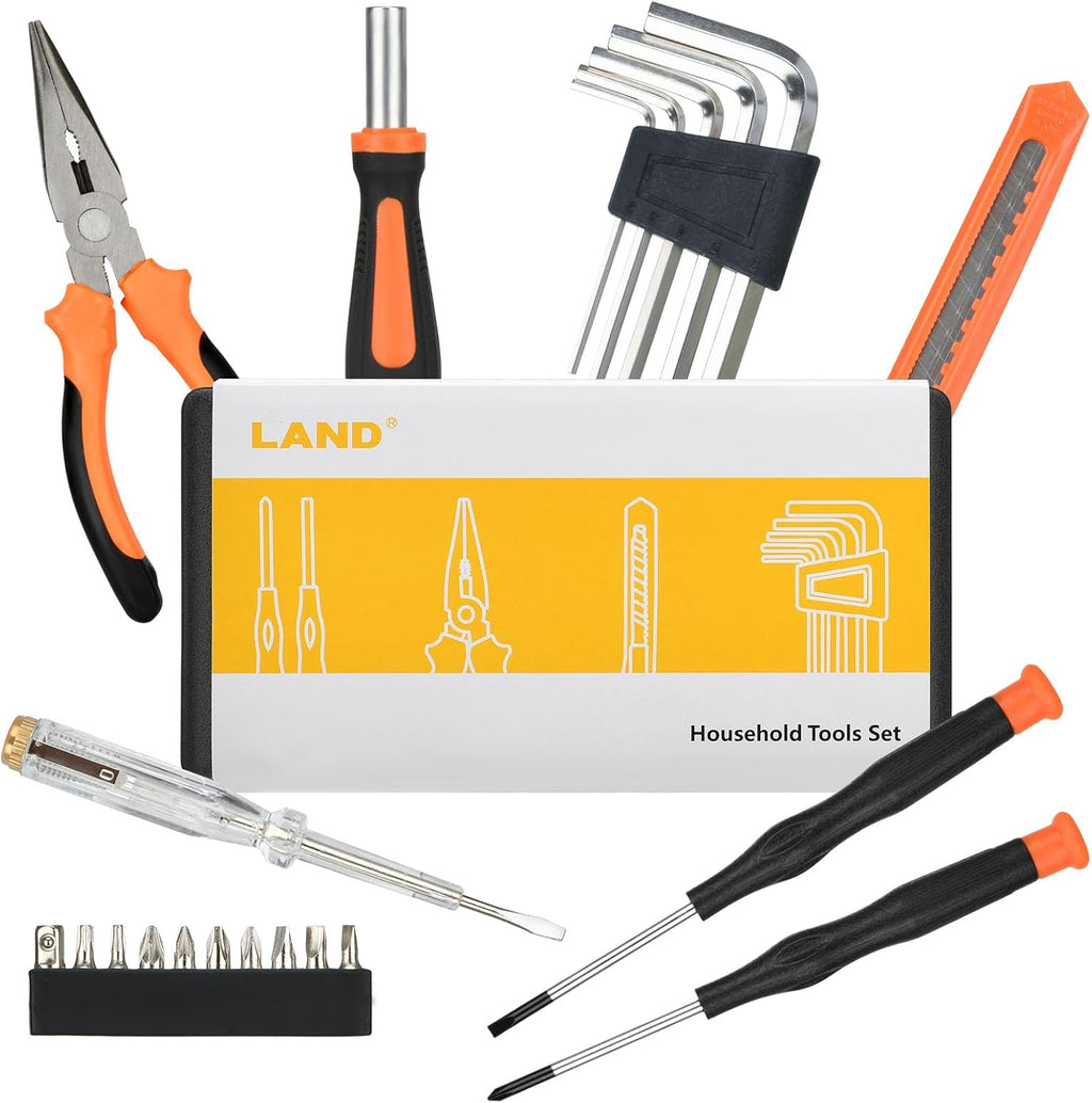 22-Piece Small Tool Kit with Toolbox - Essential Household Tool Set for Home Repair, DIY Projects, Garage & College