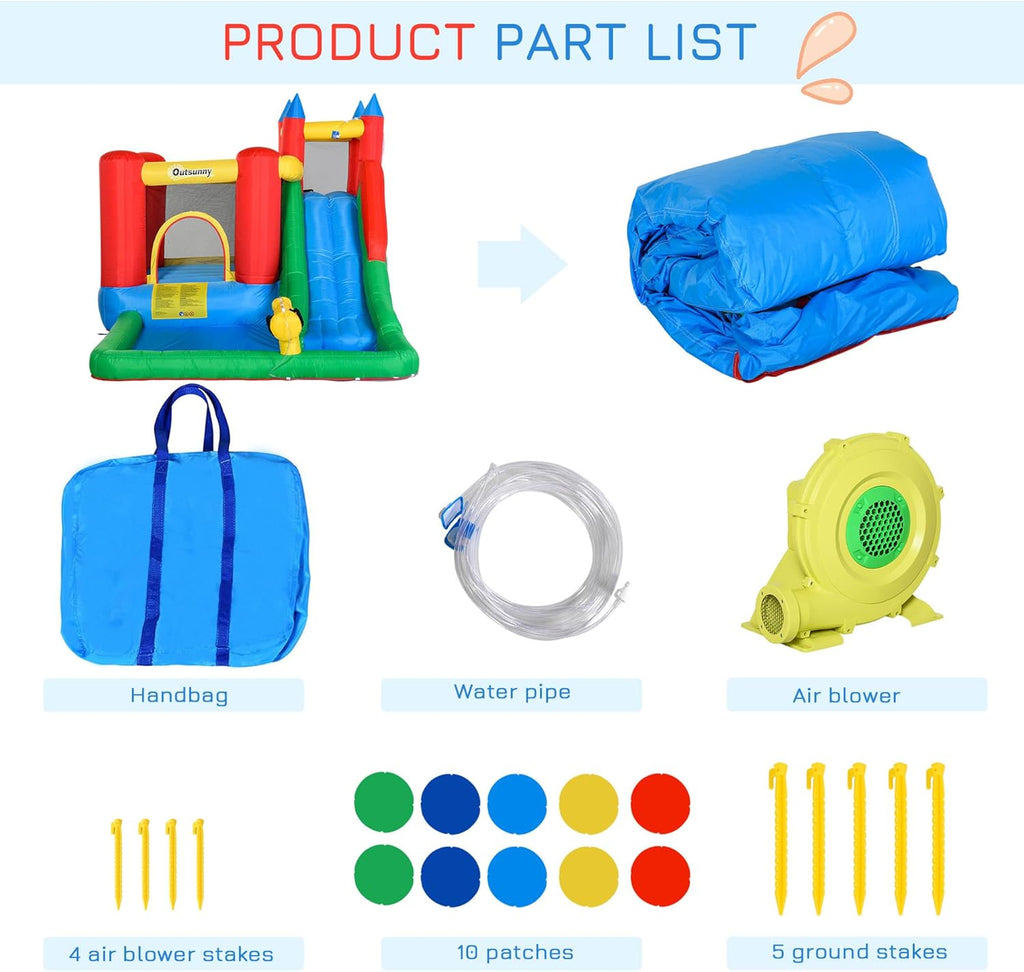 6-in-1 Kids Bounce House Inflatable Water Slide with Pool, Water Cannon, Climbing Wall, Inflator Included, Jumping