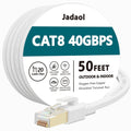 Cat8 Ethernet Cable 50ft 40Gbps 2000MHz Flat S/FTP LAN Cable White | High-Speed RJ45 Network Patch Cable for Router