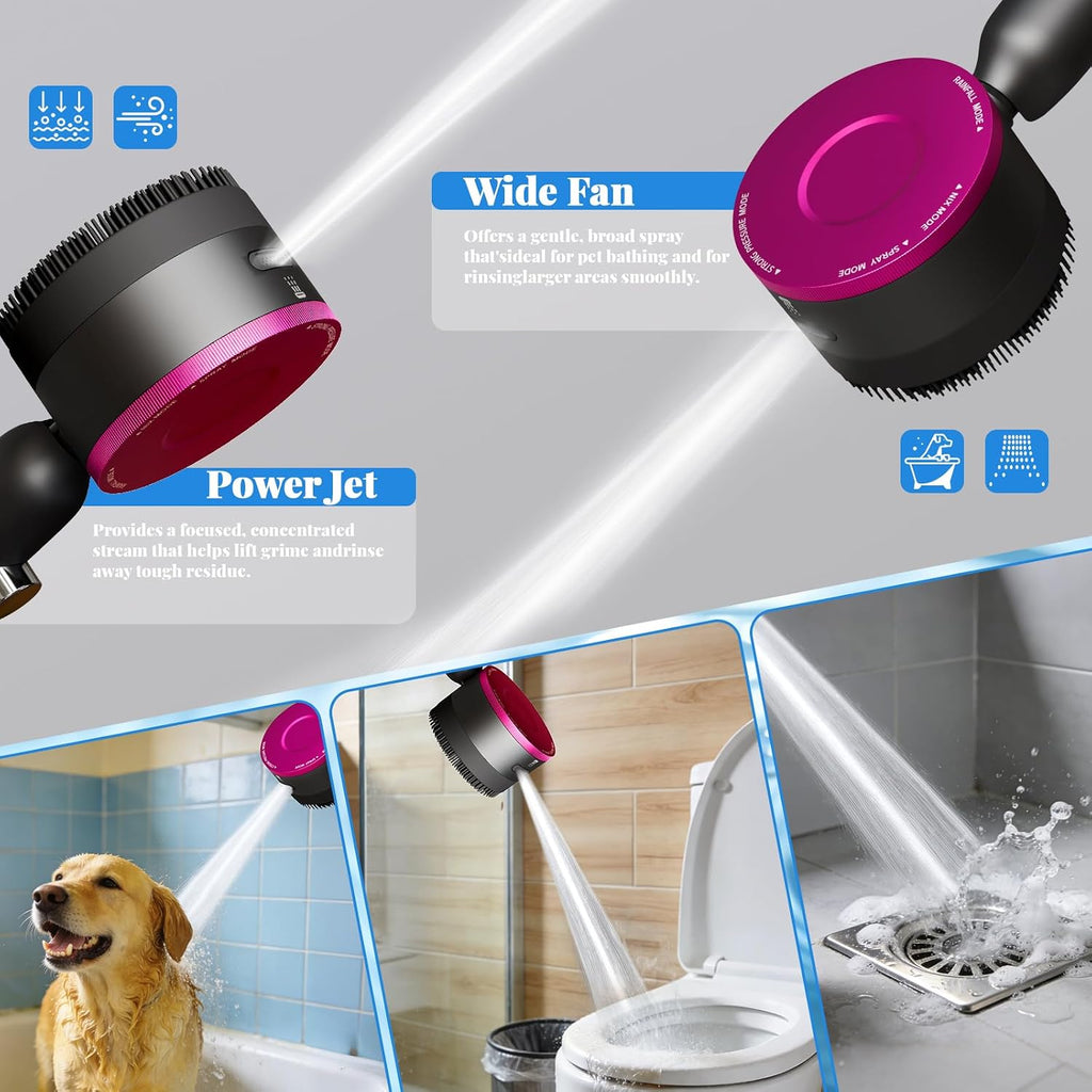 Filtered Handheld Shower Head, High Pressure Power Showerhead with 5 Filters & 59" Flexible Hose, 360° Rotating