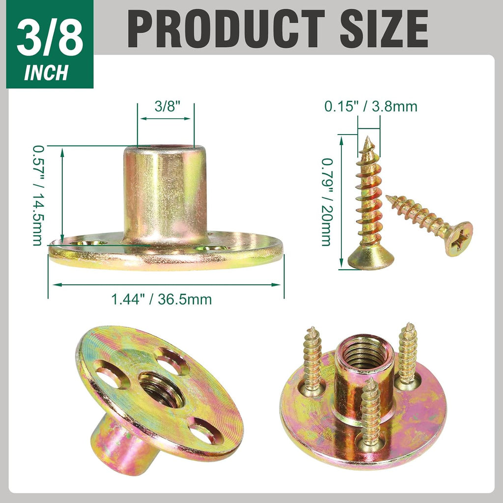 FoDau770 3/8"-16 Brad Hole T-Nut with Screws - 16 Set (64 Pieces)